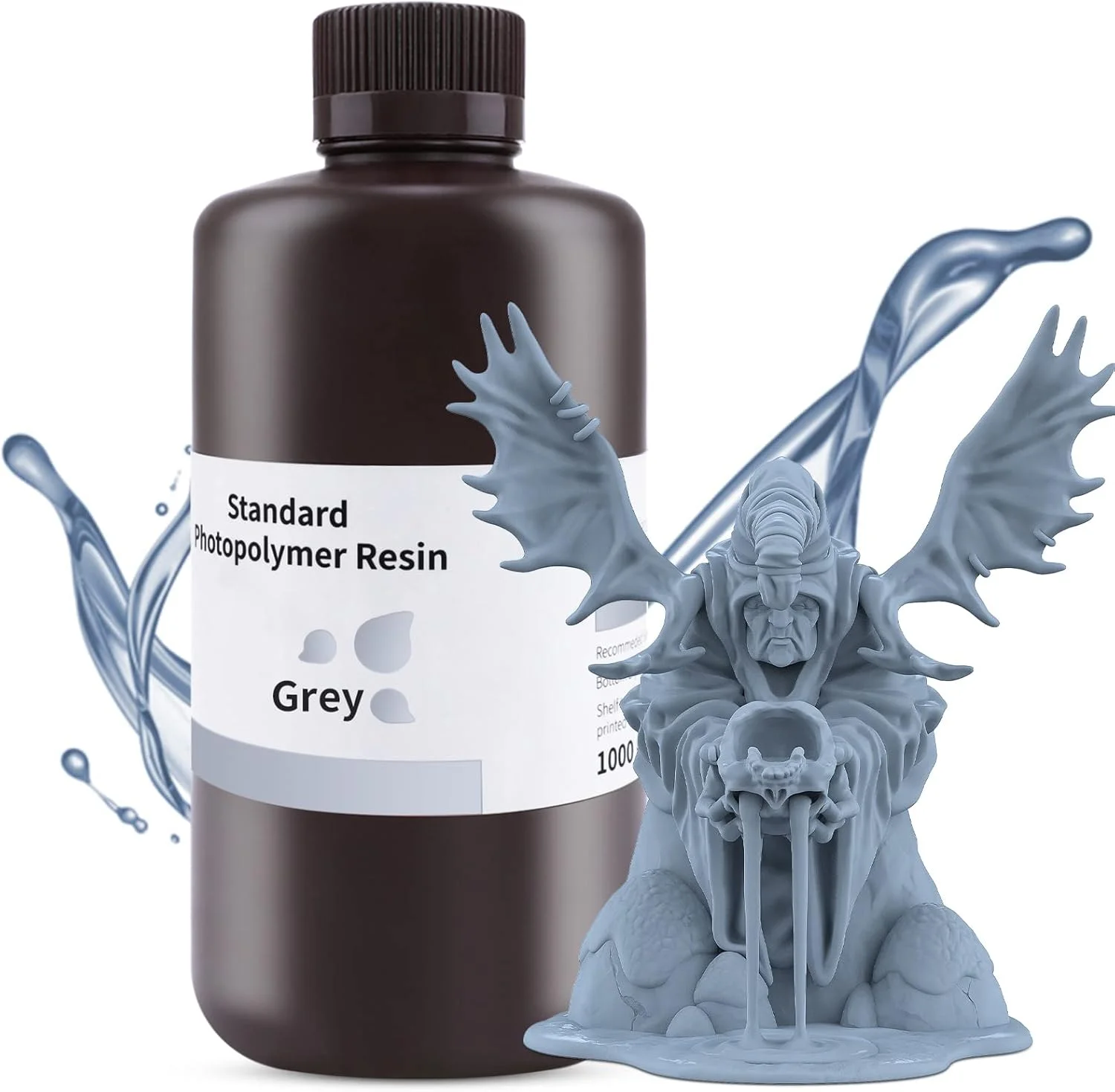 رزین پرینتر سه بعدی Deeplee ELEGOO، رزین استاندارد پخت سریع UV با طول موج 405 نانومتر LCD، رزین فوتوپلیمر با دقت بالا، غیر سمی و کم بو برای پرینت سه بعدی DLP/LCD، خاکستری 1000 گرم