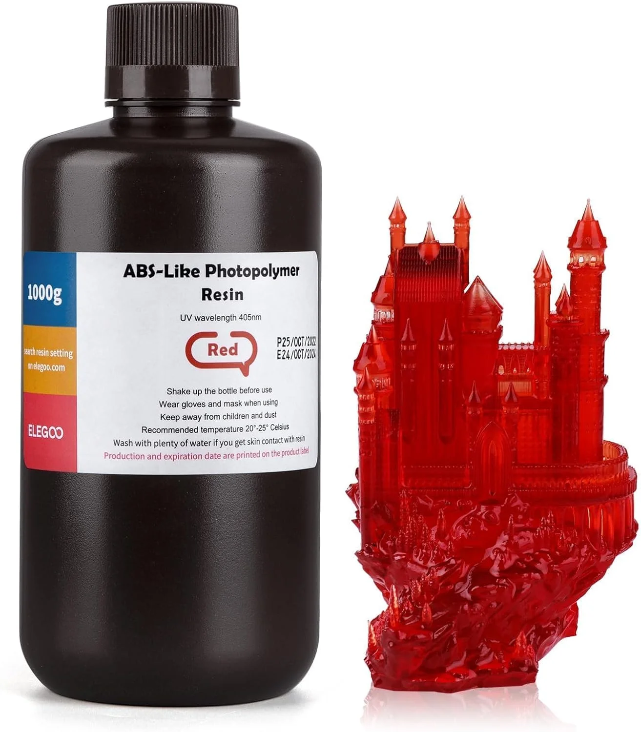 رزین سریع سه بعدی Elegoo، رزین پخت UV LCD، رزین فوتوپلیمر استاندارد 405 نانومتری برای چاپ سه بعدی LCD، ABS قرمز شفاف 1000 گرم