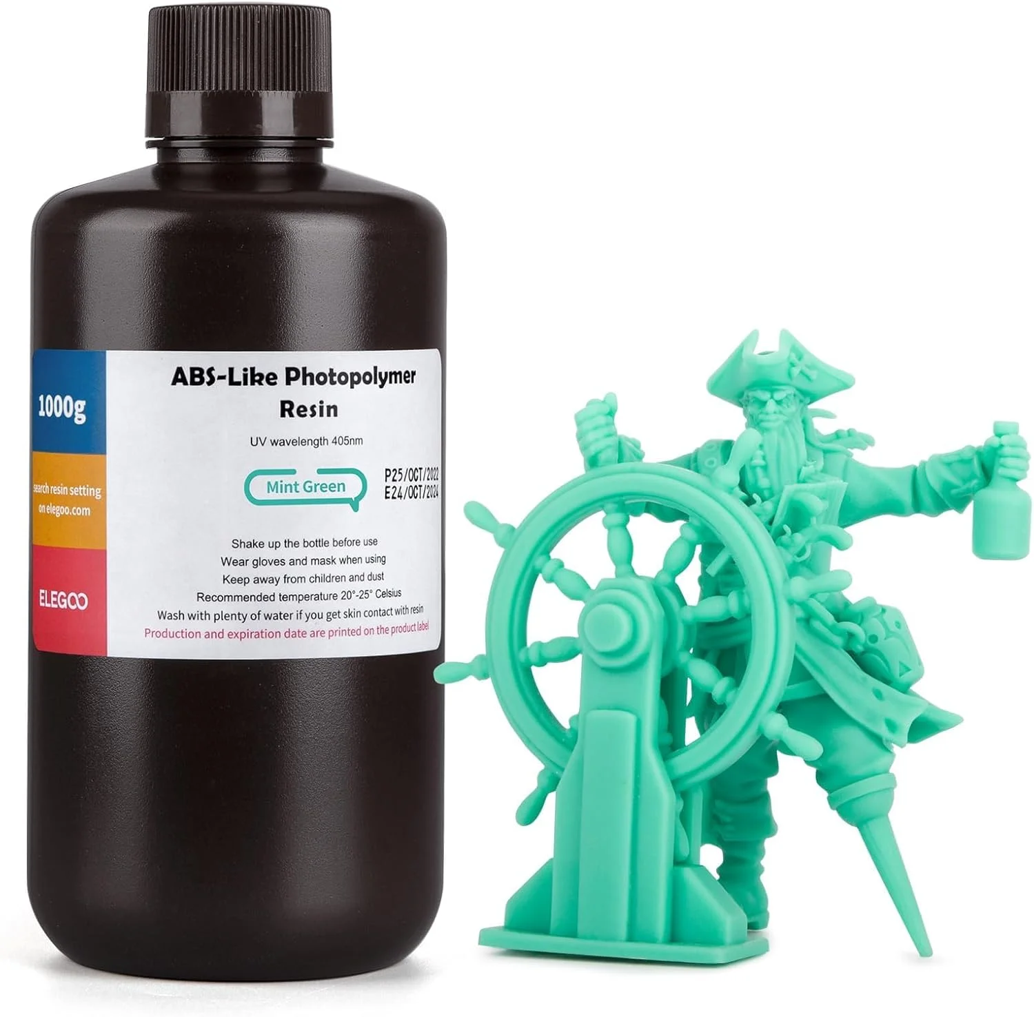 رزین سریع سه‌بعدی ELEGOO شبیه ABS، رزین پلیمری استاندارد UV با طول موج 405 نانومتر برای چاپ سه‌بعدی LCD، سبز نعنایی 1000 گرم