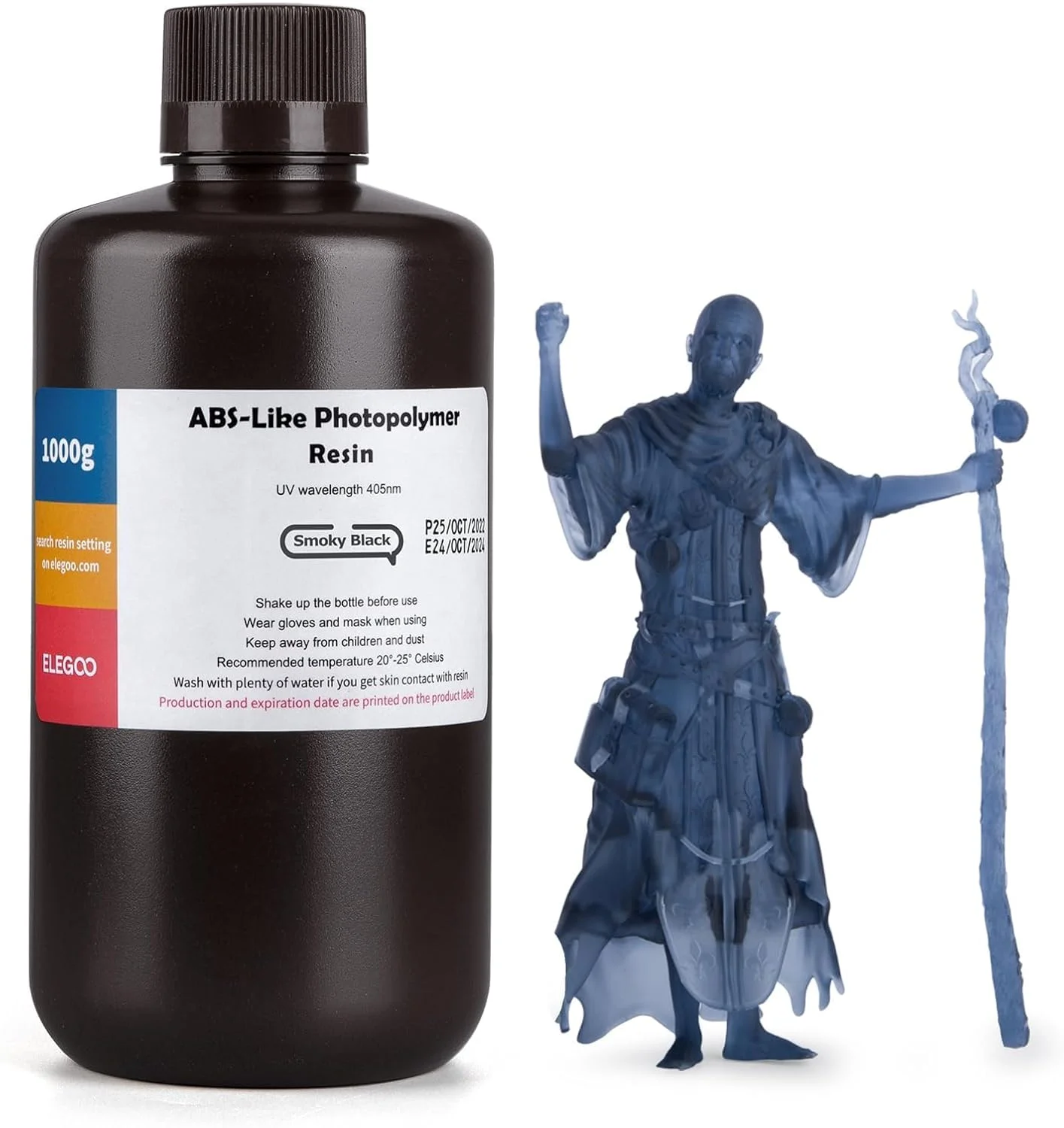 رزین سریع ELEGOO شبیه ABS، رزین پلیمری استاندارد فوتوپلیمری 405 نانومتری برای چاپ سه بعدی LCD، مشکی دودی 1000 گرم