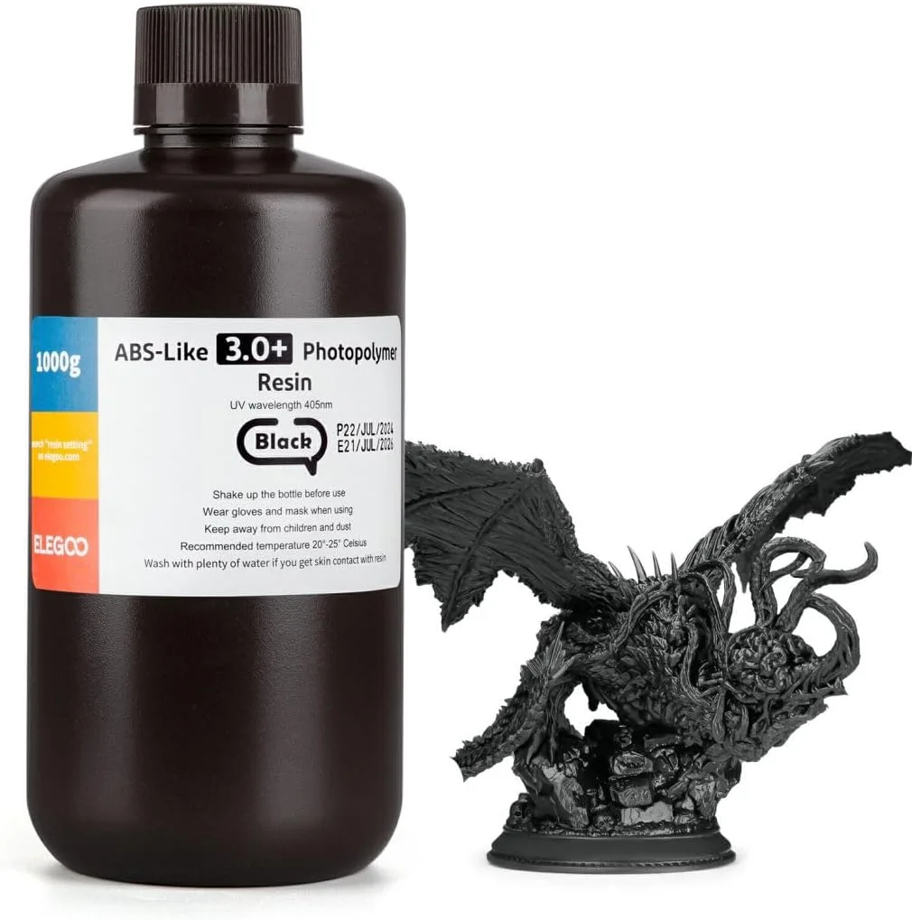 رزین ABS-Like 3.0+ ELEGOO، رزین فوتوپلیمری ارتقا یافته برای پرینتر سه بعدی، مقاومت حرارتی بالاتر، پخت سریع، دقت بالا، مشکی غیر B، ۱۰۰۰ گرم