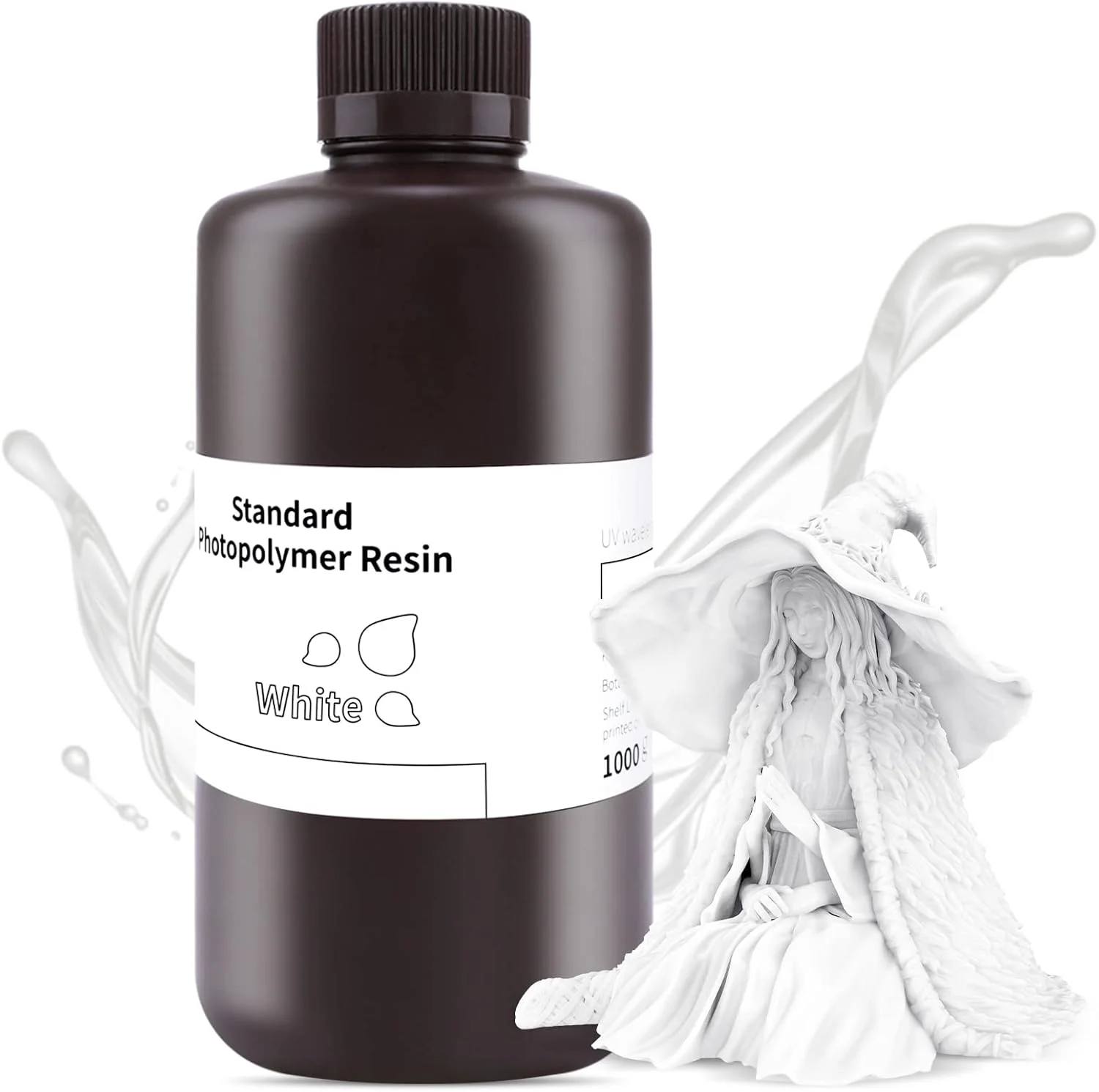 رزین پرینتر سه بعدی Deeplee ELEGOO، رزین استاندارد کیورینگ سریع UV با طول موج 405 نانومتر LCD، رزین فوتوپلیمری با دقت بالا، غیر سمی و کم بو برای پرینت سه بعدی DLP/LCD، سفید 1000 گرم