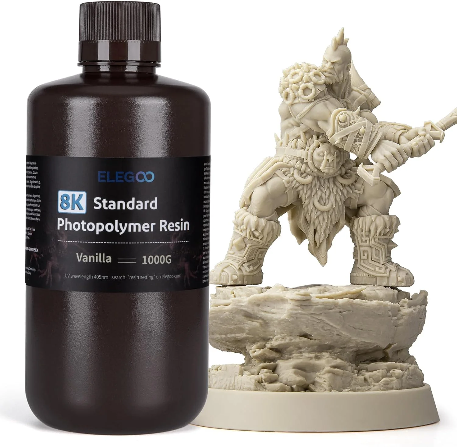 رزین پرینتر سه بعدی ELEGOO 8K، رزین استاندارد UV 405 نانومتری 1 کیلوگرمی برای پرینتر سه بعدی Saturn 2، Saturn 3، Saturn 3 Ultra، Mars 4، Mars 4 Ultra، رنگ وانیلی 1000 گرمی