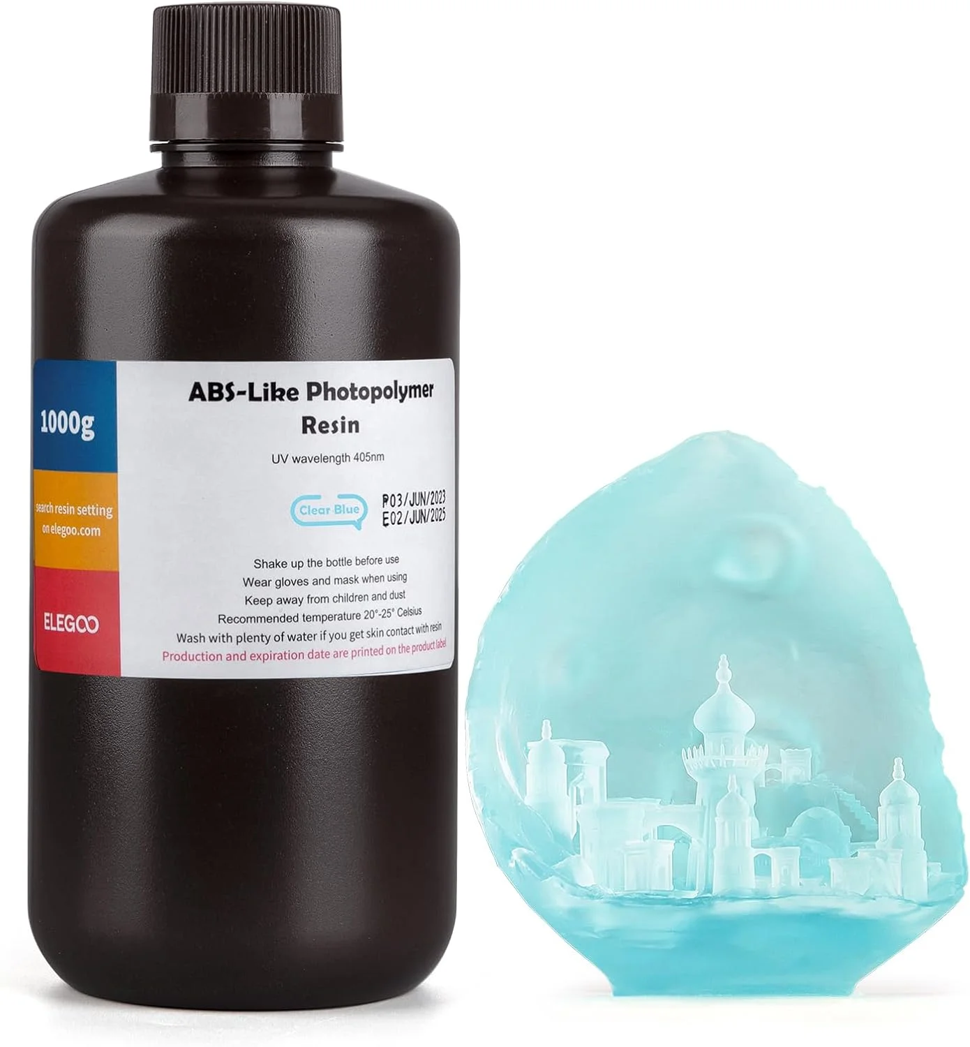 رزین سریع 3D Elegoo، رزین کیورینگ UV LCD، رزین فتوپلیمر استاندارد 405 نانومتری برای چاپ سه بعدی LCD، آبی روشن ABS 1000 گرم