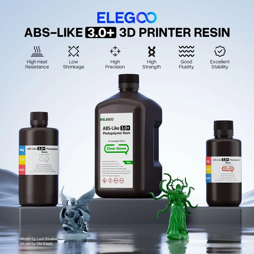 رزین ABS-Like 3.0+ ELEGOO، رزین فوتوپلیمری ارتقا یافته برای پرینتر سه بعدی، مقاومت حرارتی بالاتر، پخت سریع، دقت بالا، مشکی غیر B، ۱۰۰۰ گرم