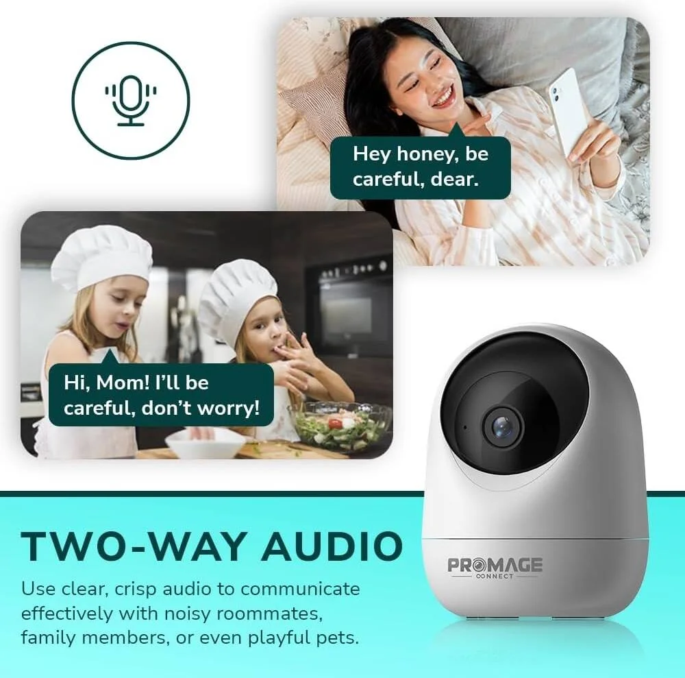 دوربین امنیتی داخلی PTZ پرومج 4 مگاپیکسل 2K+ با دید در شب IR، ردیابی حرکت، وای فای دو بانده، صدای دو طرفه، فضای ذخیره سازی ابری 256 گیگابایتی، پشتیبانی از Cloud Edge و ONVIF