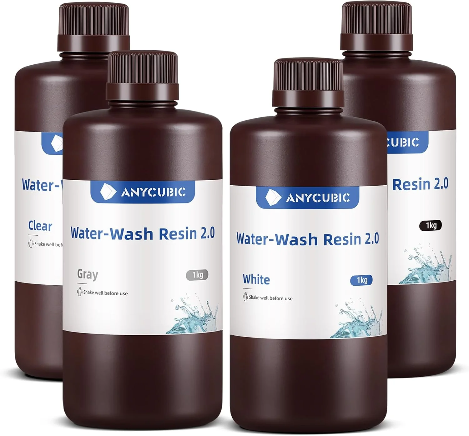 بسته رزین پرینتر سه بعدی قابل شستشو با آب ANYCUBIC، رزین سه بعدی با دقت بالا 405 نانومتر، رزین فوتوپلیمر با انقباض کم برای پرینتر سه بعدی رزین LCD (خاکستری+TRA