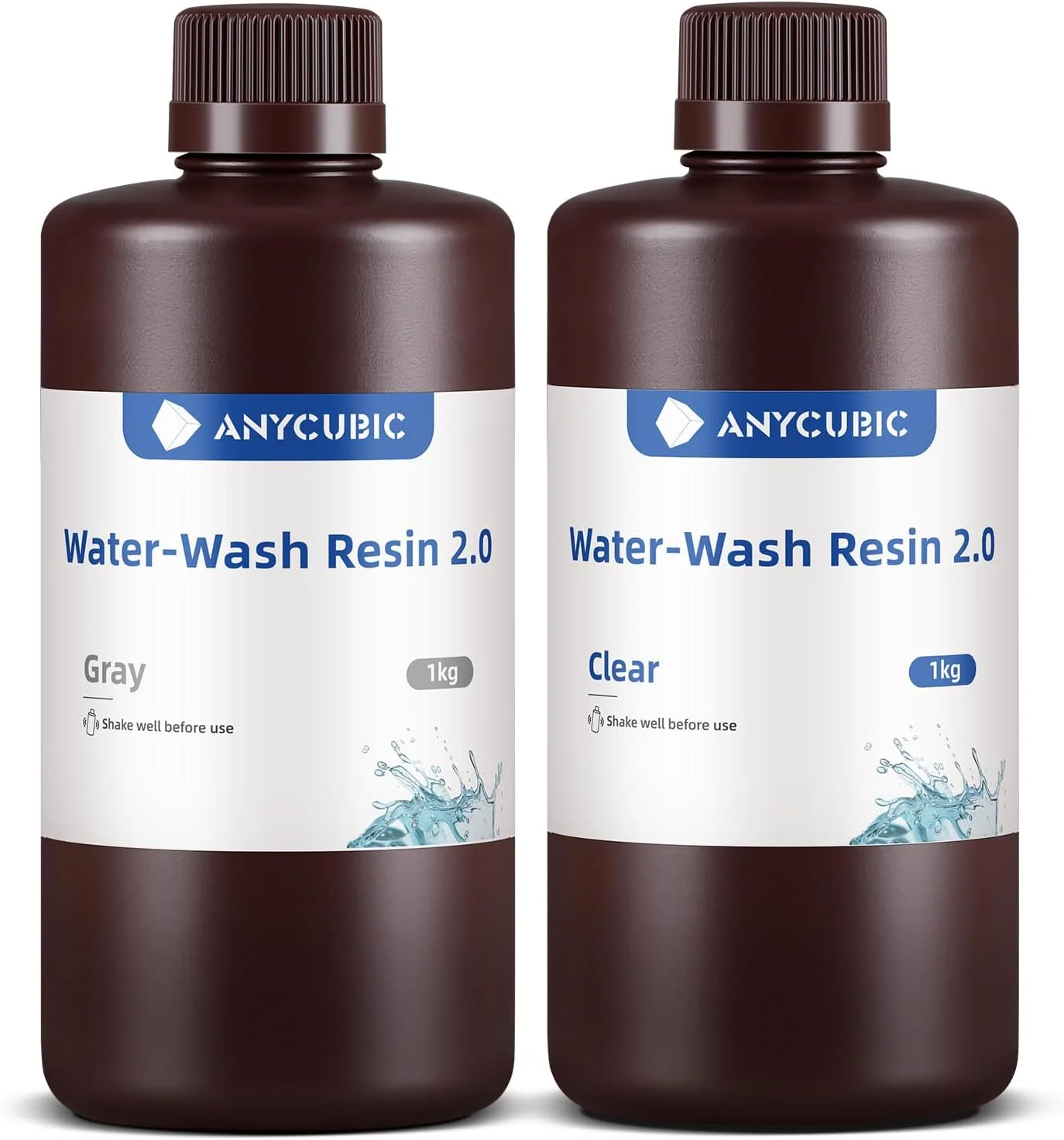 رزین قابل شستشو با آب ANYCUBIC، رزین پرینتر سه بعدی با ویسکوزیته کم و چاپ سریع، رزین UV کیورینگ با دقت بالا 405 نانومتر، رزین فوتوپلیمر برای پرینت سه بعدی LCD DLP با قابلیت 8K (خاکستری + شفاف، 2 کیلوگرم)