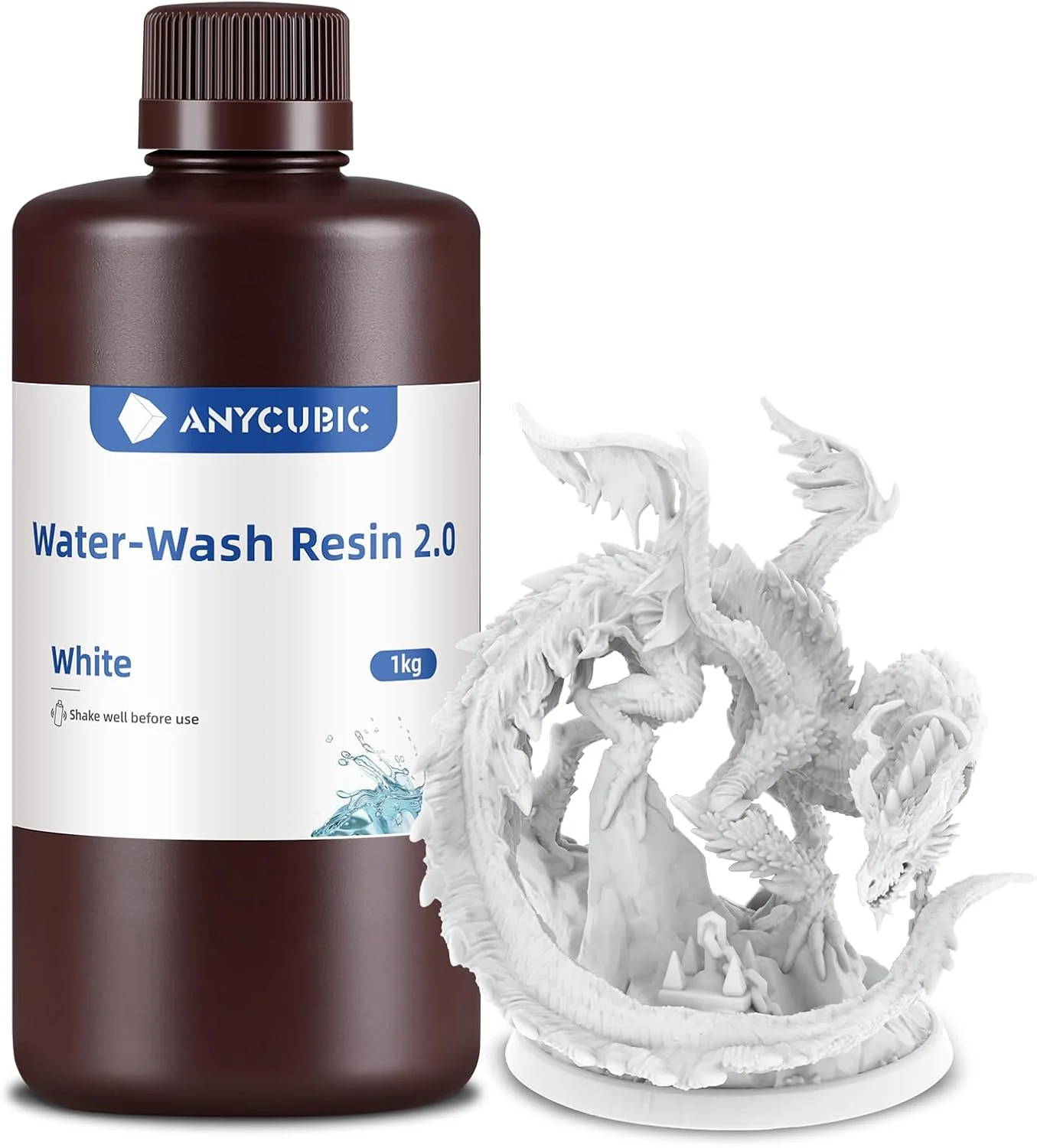 رزین قابل شستشو با آب ANYCUBIC، رزین پرینتر سه بعدی با ویسکوزیته پایین و چاپ سریع، رزین UV کیورینگ 405 نانومتری با دقت بالا، رزین فوتوپلیمری برای پرینت سه بعدی LCD DLP با قابلیت 8K (سفید، 1 کیلوگرم)