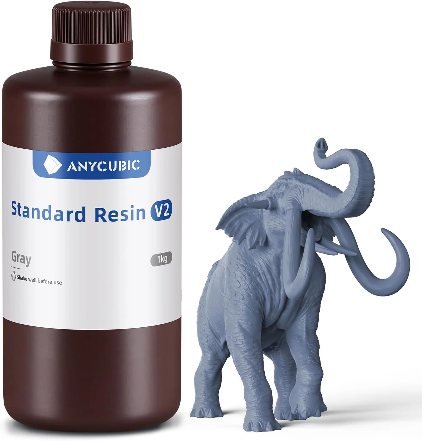 رزین پرینتر سه بعدی ANYCUBIC، رزین استاندارد 8K V2 ارتقا یافته، چقرمگی و استحکام بیشتر، بوی کمتر، رزین پرینت سه بعدی با دقت بالا برای همه پرینترهای سه بعدی رزینی LCD (خاکستری، 1 کیلوگرم)