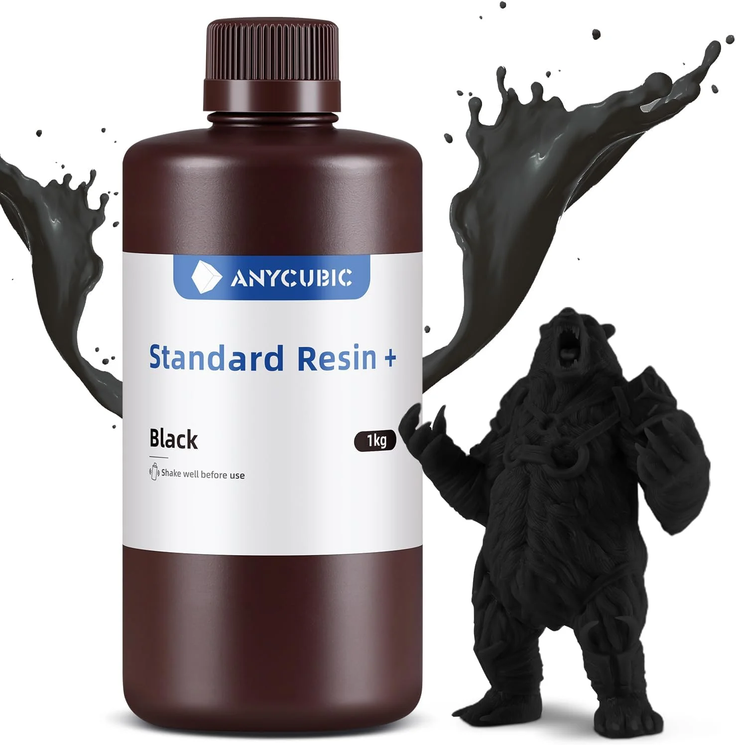 رزین استاندارد ارتقا یافته پرینتر سه بعدی ANYCUBIC، رزین پخت سریع UV با طول موج 405 نانومتر، فوتوپلیمر سریع با دقت بالا برای پرینت سه بعدی LCD/DLP/SLA با ظرفیت 8K (مشکی، 1000 گرم)