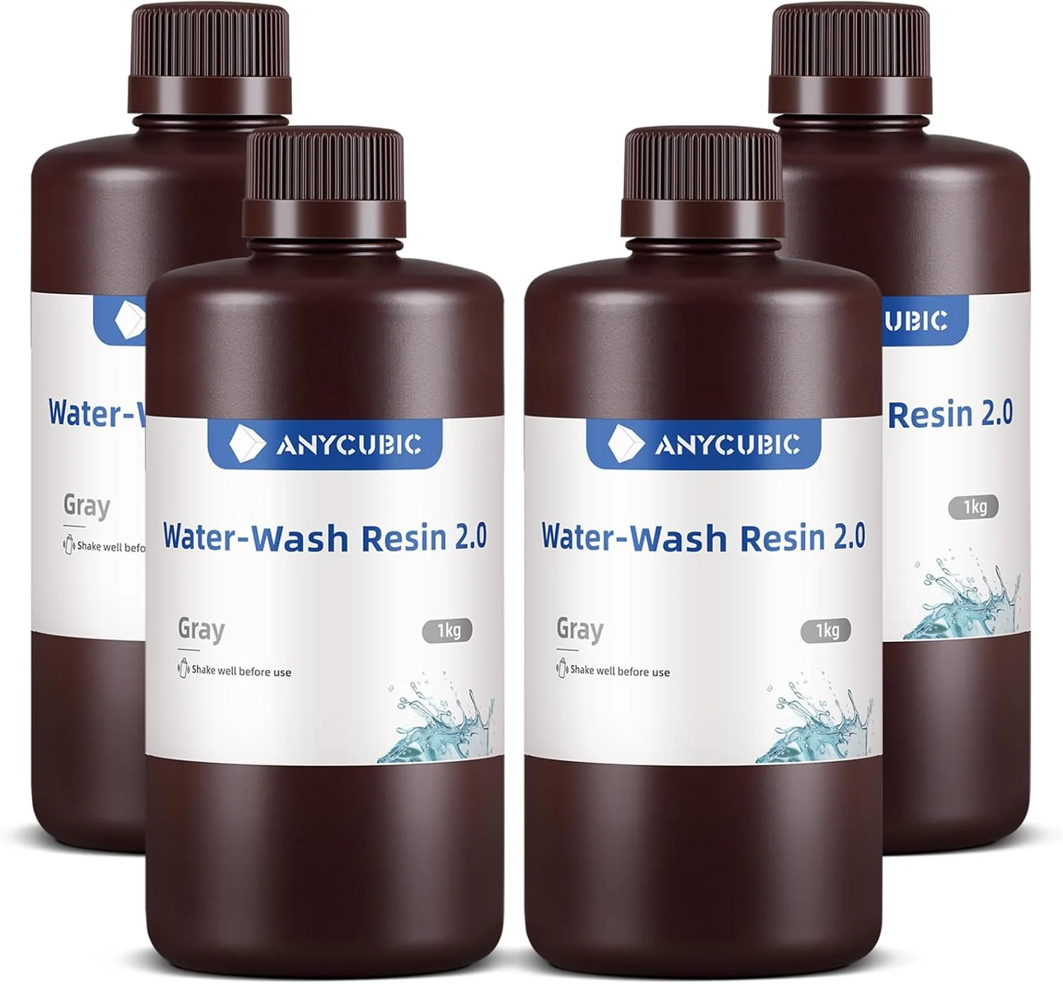 بسته رزین پرینتر سه بعدی قابل شستشو با آب ANYCUBIC، رزین UV با دقت بالا 405 نانومتر، رزین فوتوپلیمری با انقباض کم برای پرینتر سه بعدی رزینی LCD (4 بسته * 1 کیلوگرم خاکستری، مجموع 4 کیلوگرم)