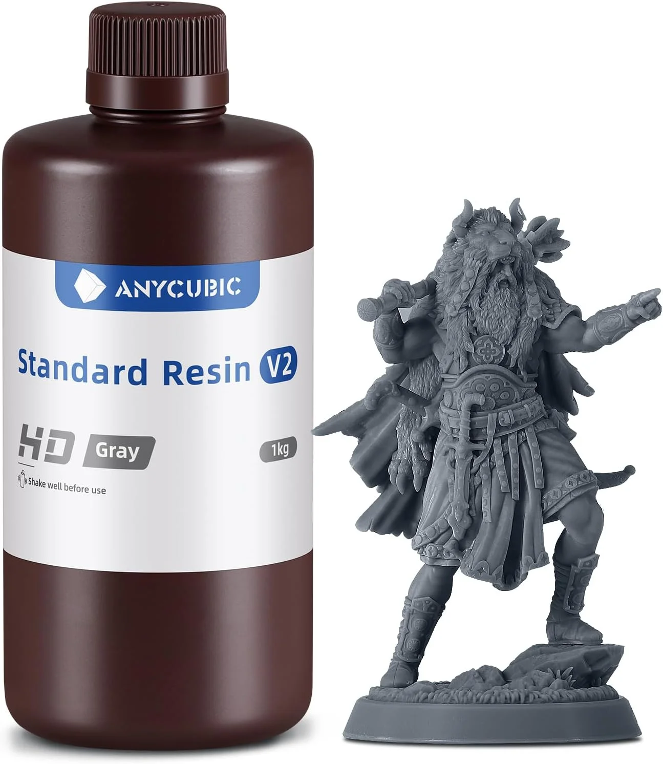 رزین پرینتر سه بعدی ANYCUBIC، رزین استاندارد 8K V2 ارتقا یافته، چقرمگی و استحکام بیشتر، بوی کمتر، رزین پرینت سه بعدی با دقت بالا برای همه پرینترهای سه بعدی رزینی LCD (خاکستری HD، 1 کیلوگرم)