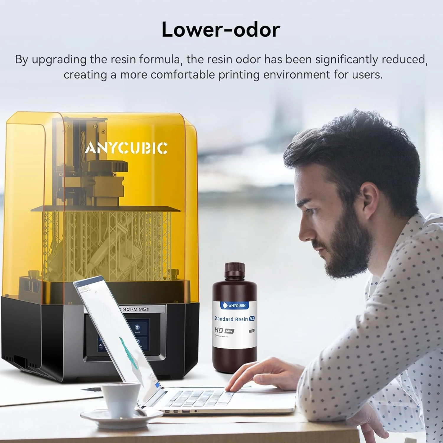 رزین پرینتر سه بعدی ANYCUBIC، رزین استاندارد 8K V2 ارتقا یافته، چقرمگی و استحکام بیشتر، بوی کمتر، رزین پرینت سه بعدی با دقت بالا برای همه پرینترهای سه بعدی رزینی LCD (خاکستری HD، 1 کیلوگرم)