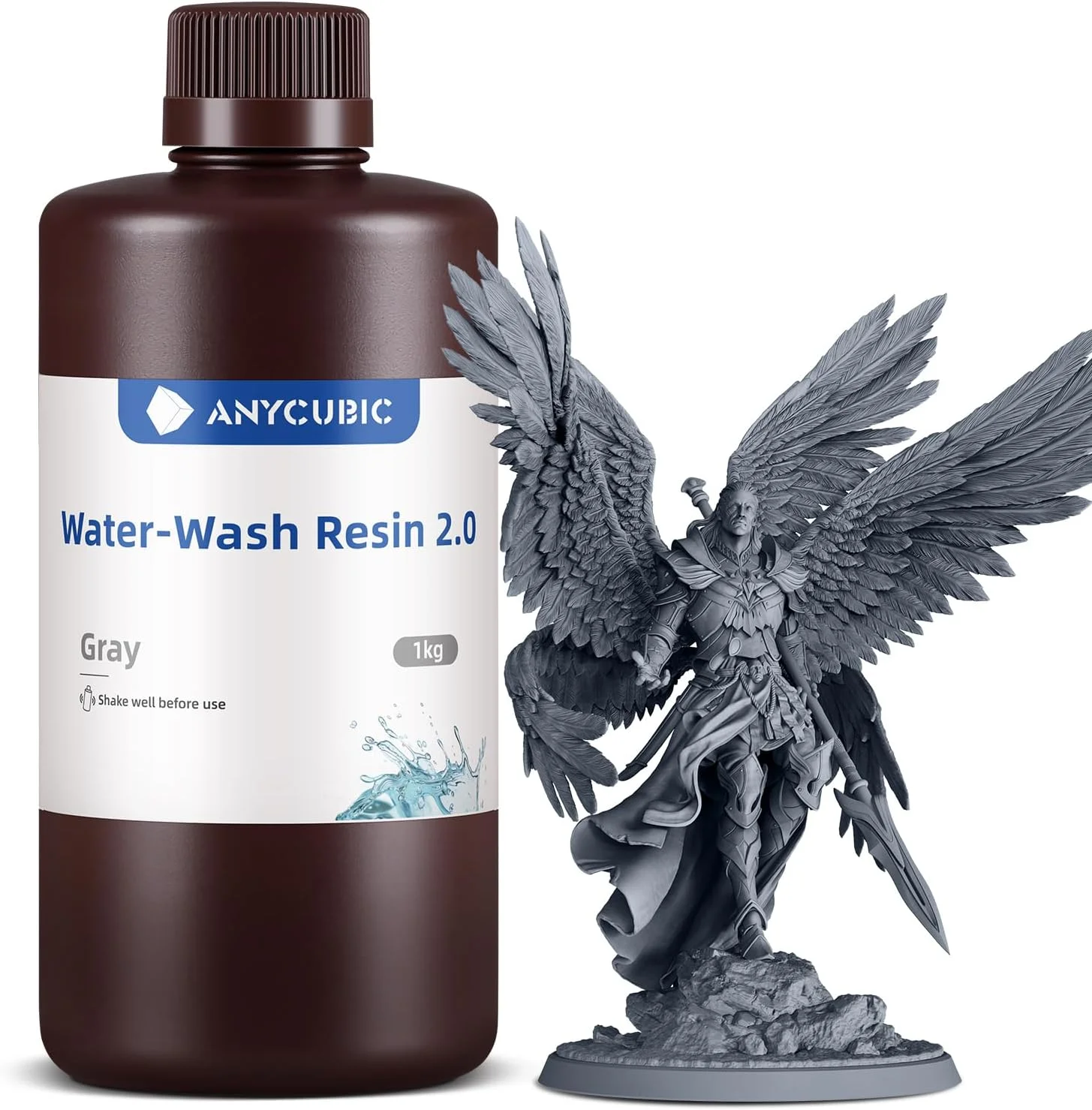 رزین پرینتر سه بعدی قابل شستشو با آب ANYCUBIC نسخه 2.0، رزین 405 نانومتری با دقت بالا، رزین فوتوپلیمری با انقباض کم برای چاپگرهای سه بعدی رزینی LCD DLP با قابلیت 4K/8K/12K (خاکستری، 1000 گرم)