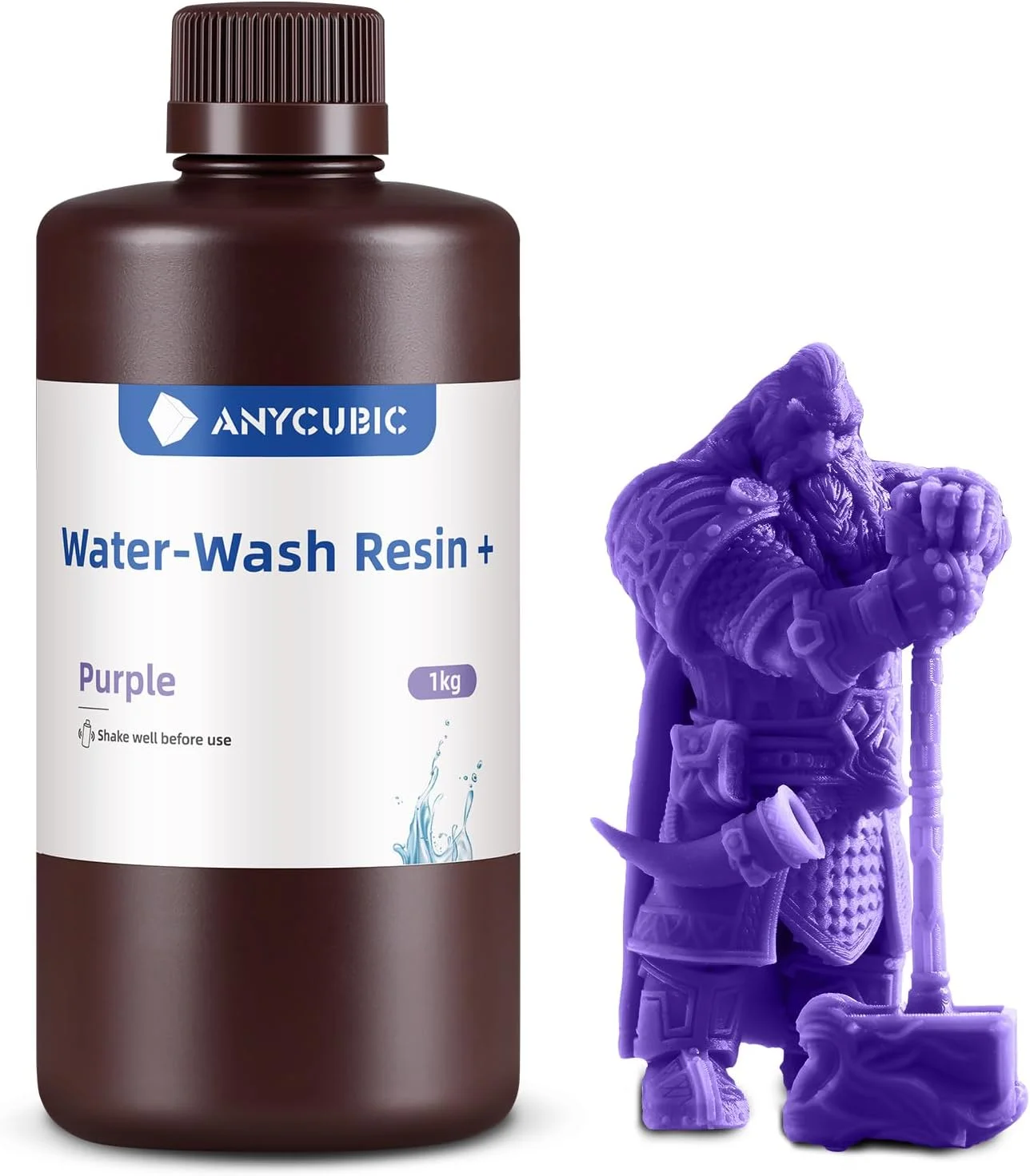 رزین پرینتر سه بعدی قابل شستشو با آب ارتقا یافته ANYCUBIC، رزین سه بعدی با دقت بالا 405 نانومتر، رزین فتوپلیمری با انقباض کم برای چاپگرهای سه بعدی رزینی LCD DLP با قابلیت 4K/8K/12K (بنفش، 1000 گرم)