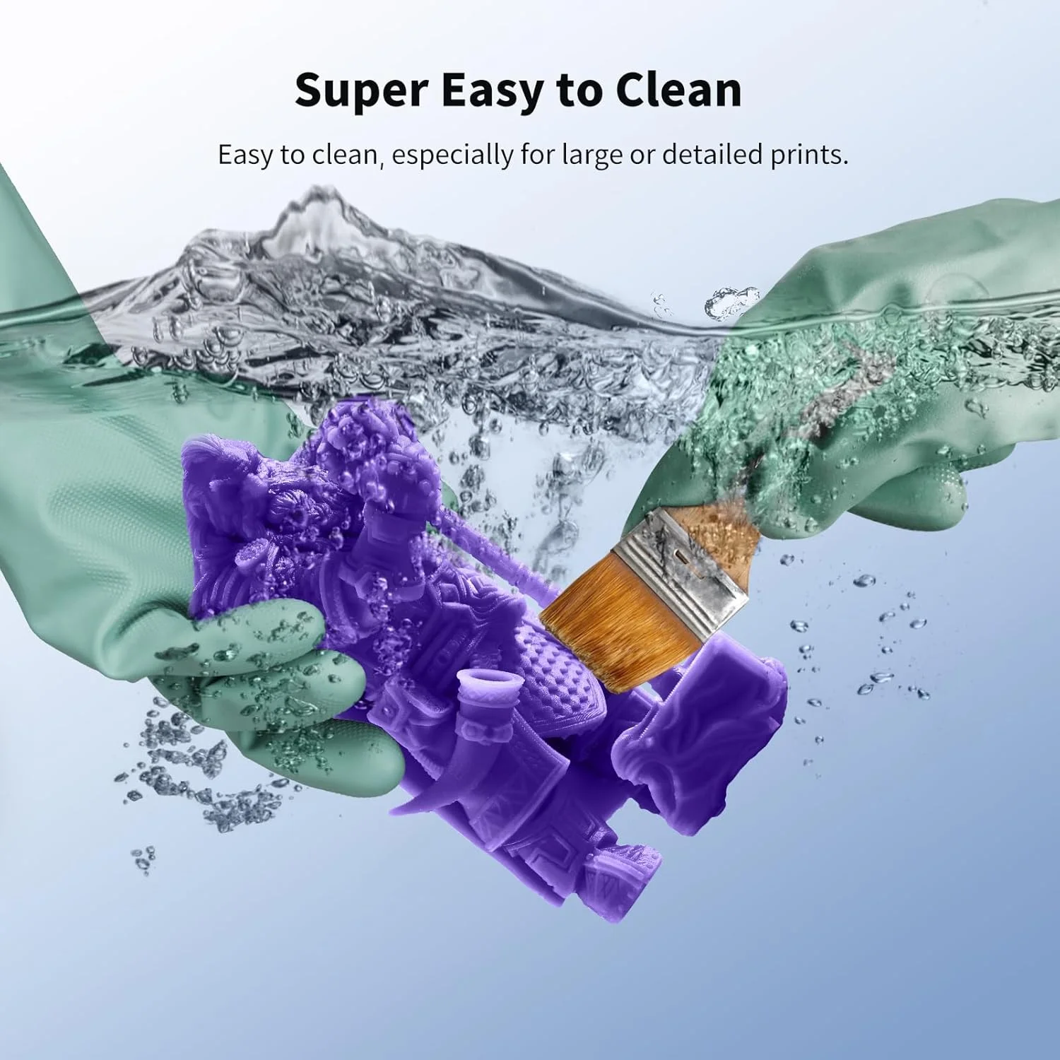 رزین پرینتر سه بعدی قابل شستشو با آب ارتقا یافته ANYCUBIC، رزین سه بعدی با دقت بالا 405 نانومتر، رزین فتوپلیمری با انقباض کم برای چاپگرهای سه بعدی رزینی LCD DLP با قابلیت 4K/8K/12K (بنفش، 1000 گرم)