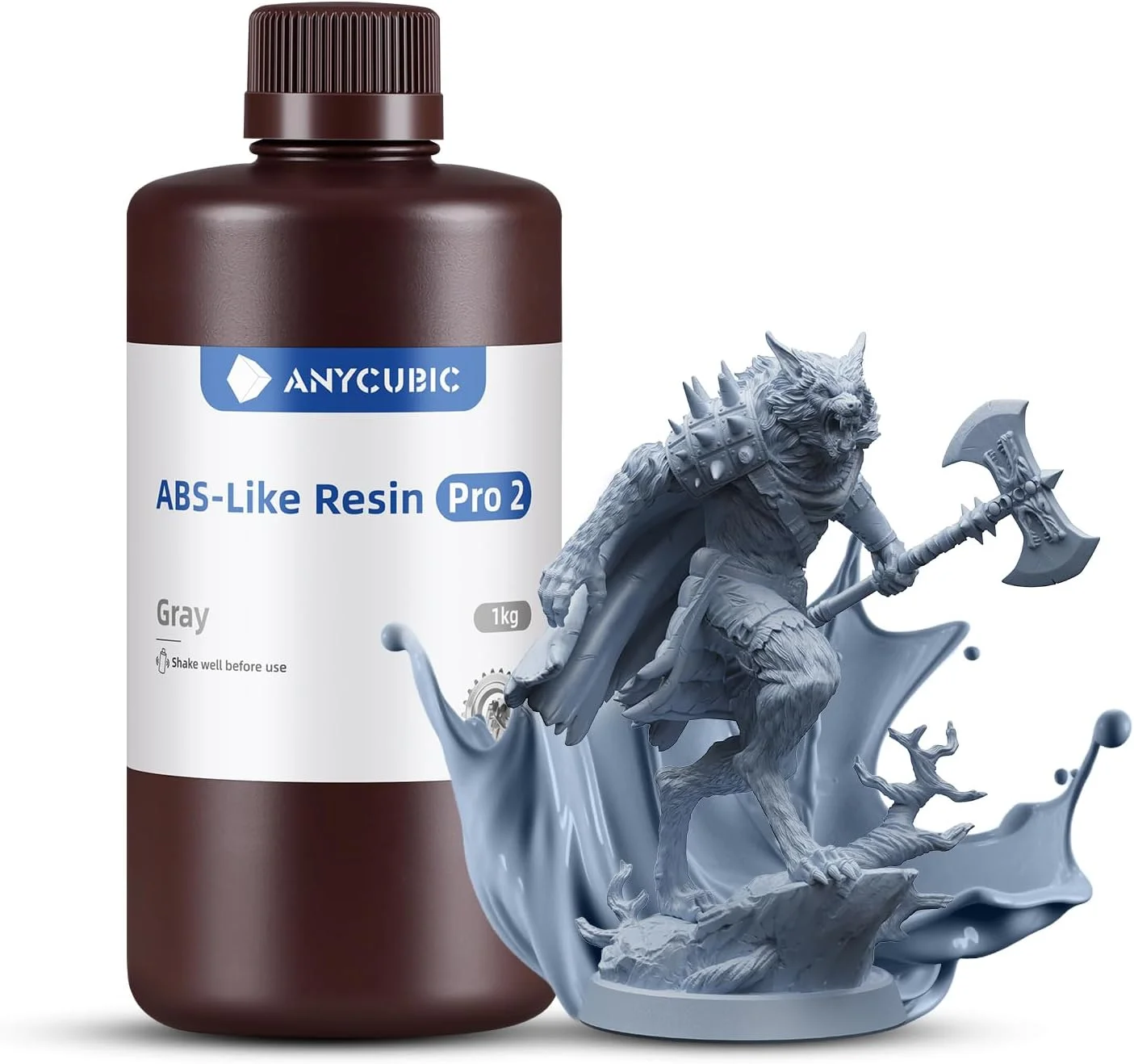 رزین پرینتر سه بعدی ANYCUBIC مدل ABS Pro 2، قوی تر و سخت تر، دقت بالا و ماندگاری طولانی، بوی کم، سازگاری گسترده برای همه پرینترهای سه بعدی رزینی LCD (خاکستری، 1 کیلوگرم)