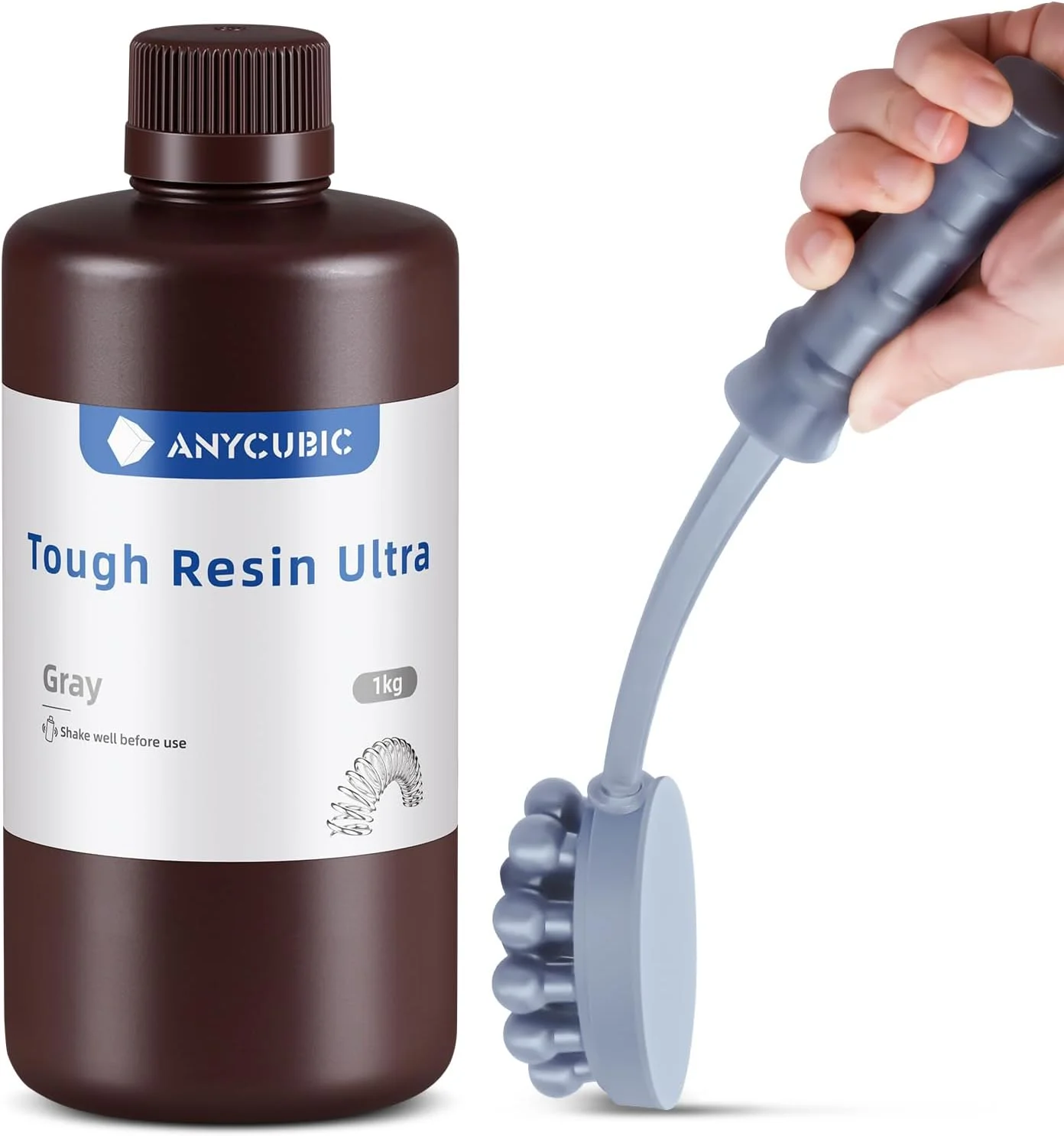 رزین فوق العاده سخت Anycubic، رزین پرینتر سه بعدی با مقاومت ضربه ای قوی، انعطاف پذیری بالا و بوی کم، سازگار با تمام پرینترهای سه بعدی رزینی LCD (1 کیلوگرم، خاکستری)