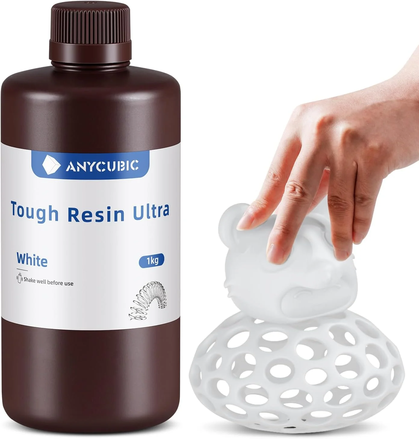 رزین فوق العاده سخت ANYCUBIC، رزین پرینتر سه بعدی با مقاومت ضربه ای قوی و انعطاف پذیری بالا، مناسب برای استفاده مستقیم یا به عنوان افزودنی، سازگار گسترده برای پرینترهای سه بعدی رزینی LCD (سفید، 1 کیلوگرم)