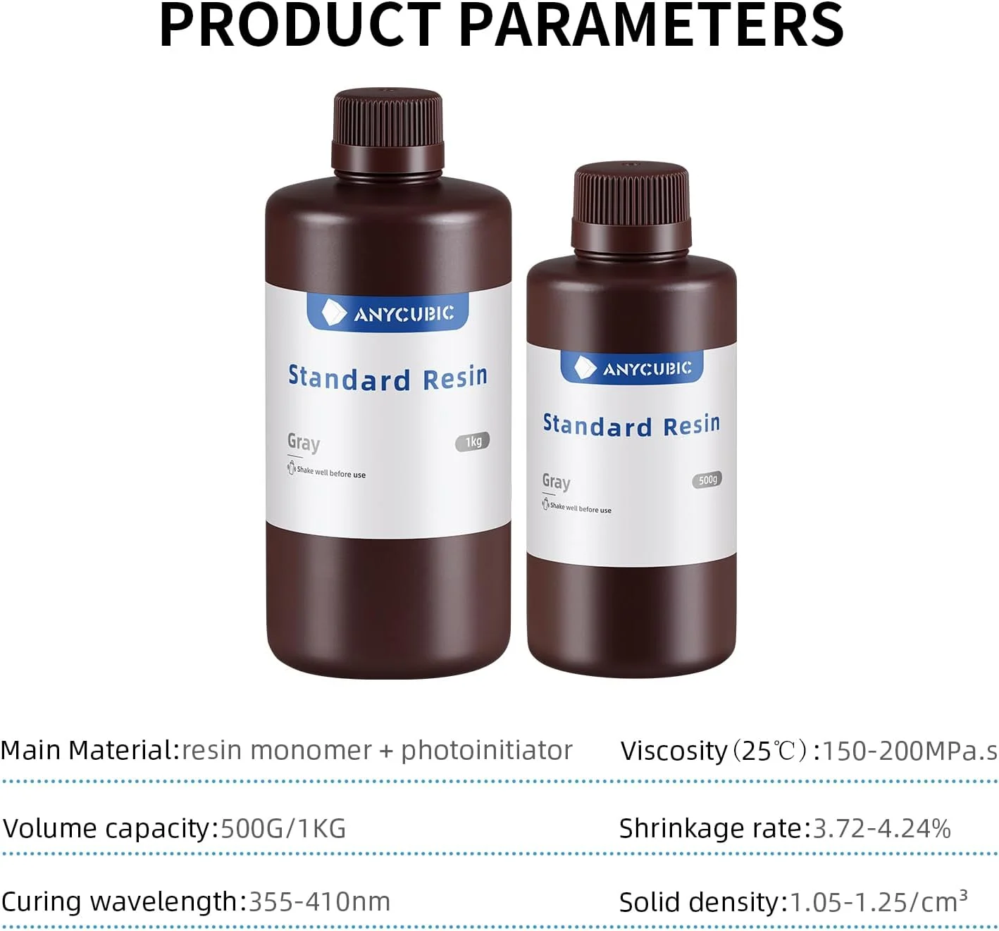 رزین پرینتر سه بعدی ANYCUBIC، رزین فوتوپلیمر UV با دقت بالا و پخت سریع 405 نانومتر برای چاپ سه بعدی LCD، خاکستری + خاکستری، 2 کیلوگرم