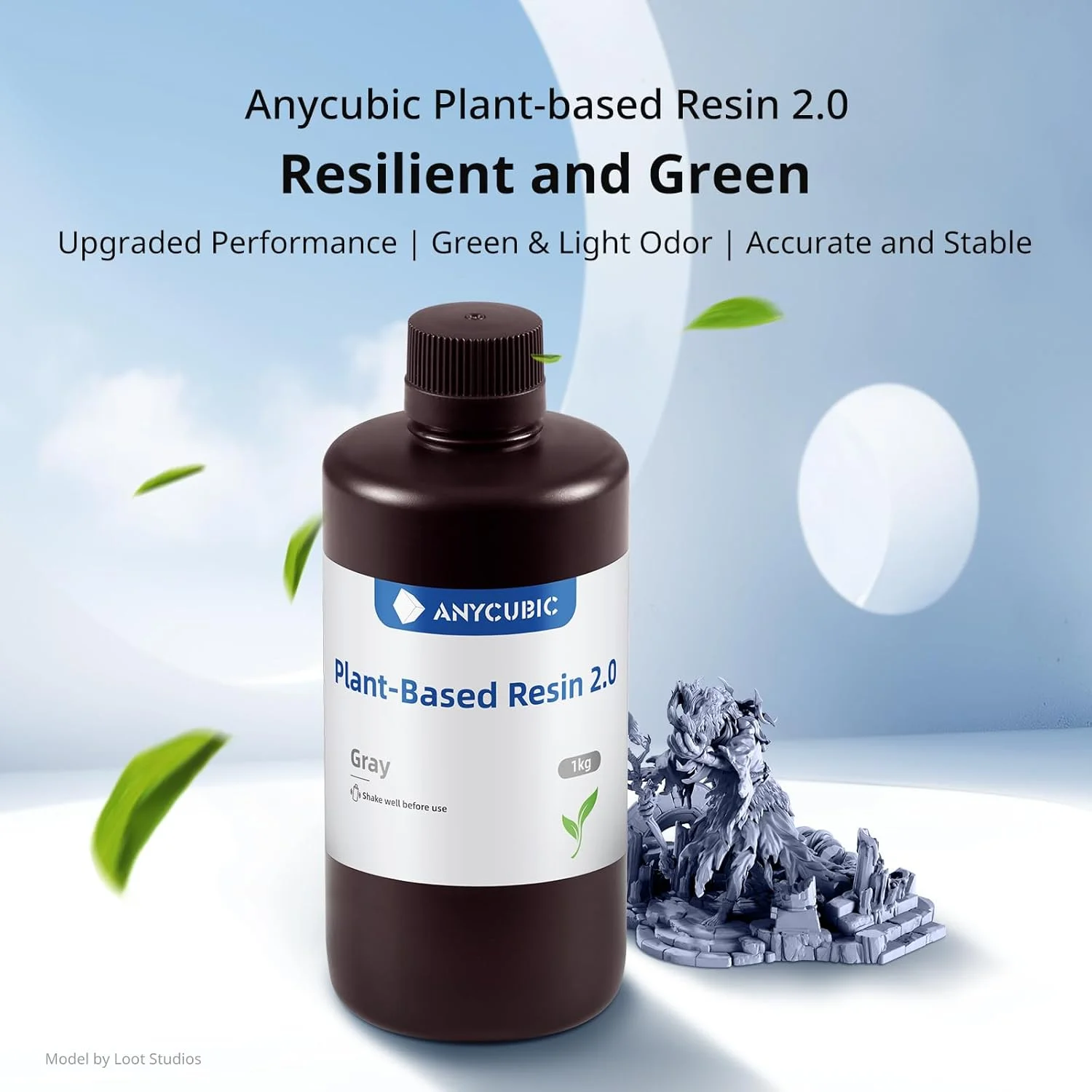 رزین پرینتر سه بعدی ANYCUBIC با بوی کم و ایمن، رزین سریع پایه گیاهی UV 405 نانومتری با دقت بالا و پخت سریع برای چاپ سه بعدی LCD (خاکستری، 1000 گرم)