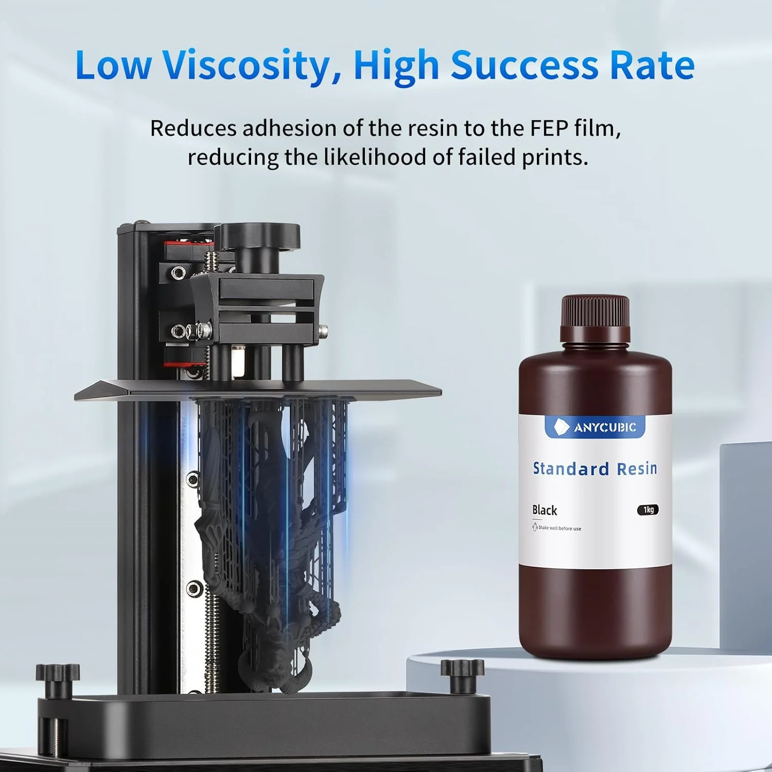 رزین پرینتر سه بعدی ANYCUBIC، رزین کیورینگ UV با طول موج 405 نانومتر، فوتوپلیمر سریع و با دقت بالا برای پرینت سه بعدی LCD/DLP/SLA (مشکی+مشکی، 2 کیلوگرم)