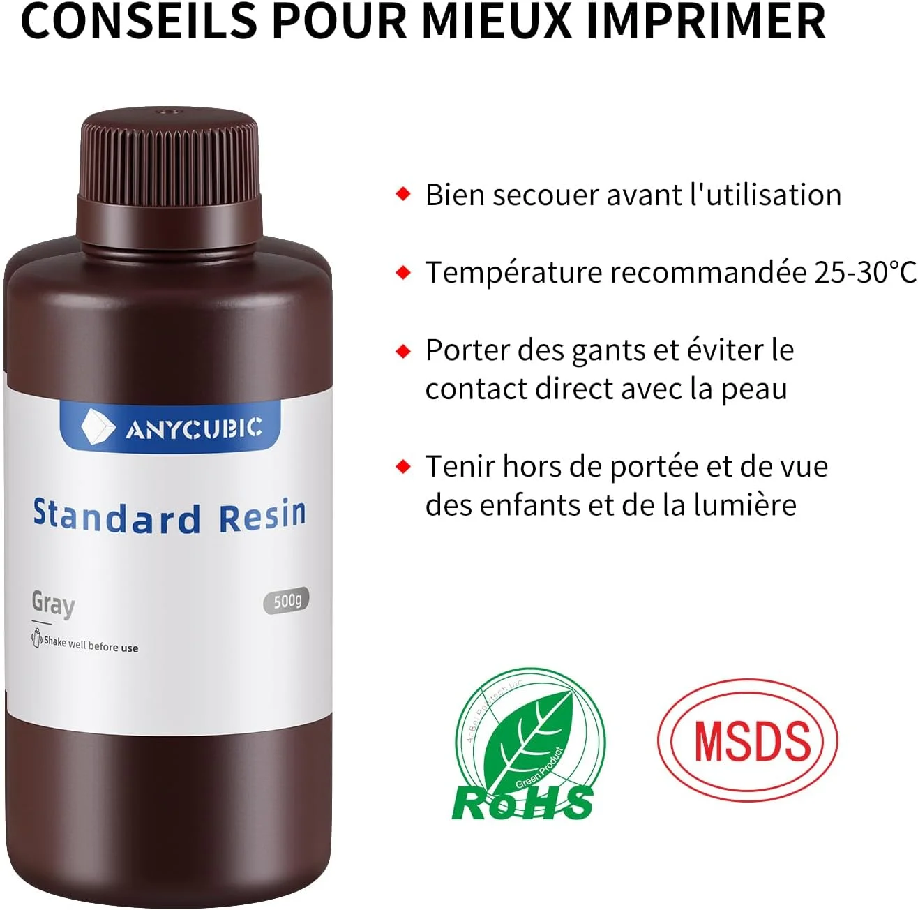 رزین پرینتر سه بعدی ANYCUBIC، رزین فوتوپلیمر UV با طول موج 405 نانومتر، دقت بالا و پخت سریع برای پرینت سه بعدی LCD، خاکستری 1 کیلوگرمی