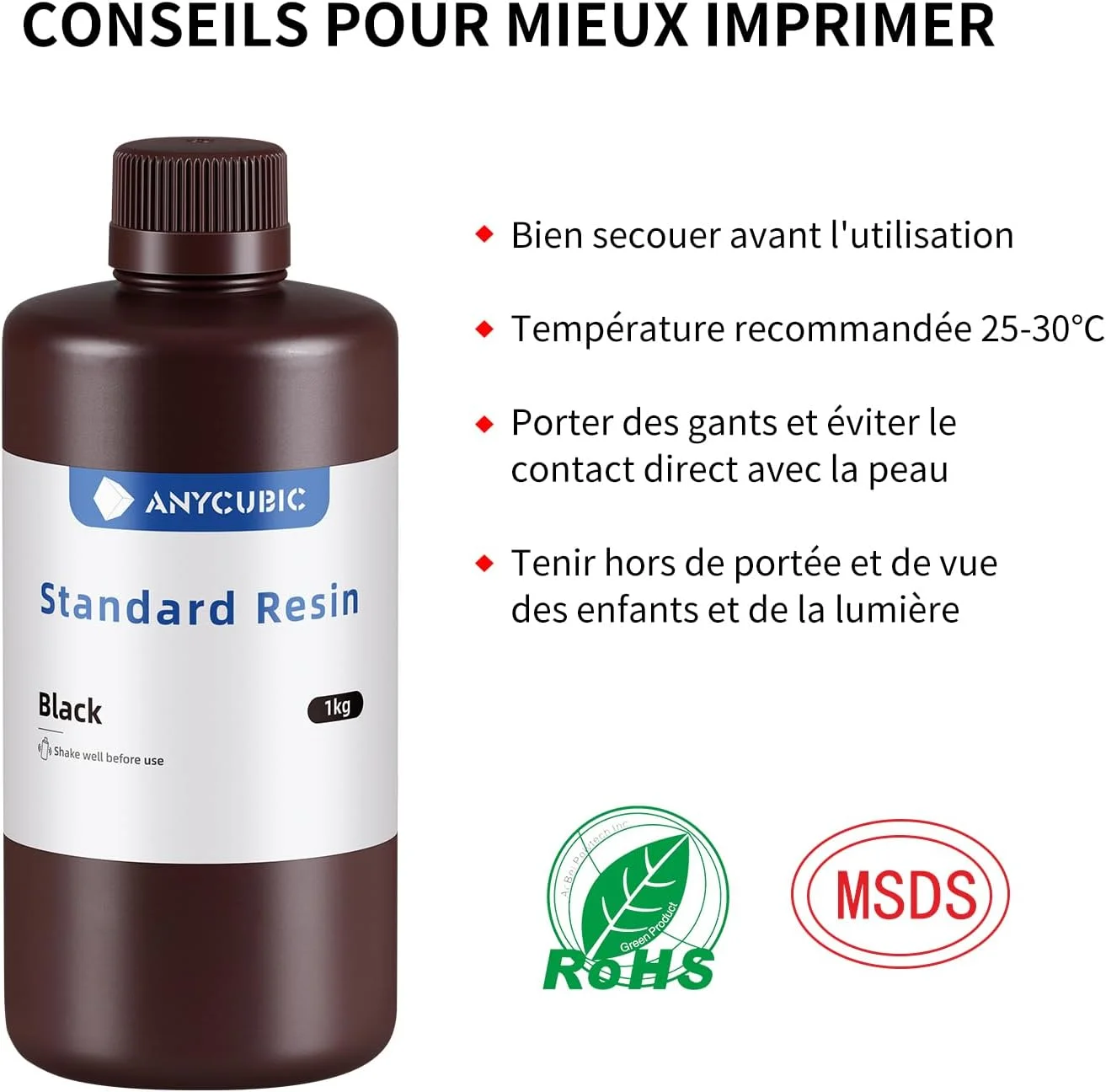 رزین پرینتر سه بعدی ANYCUBIC، رزین فوتوپلیمر UV با طول موج 405 نانومتر، پخت سریع و دقت بالا برای پرینت سه بعدی LCD، 1 کیلوگرم، مشکی