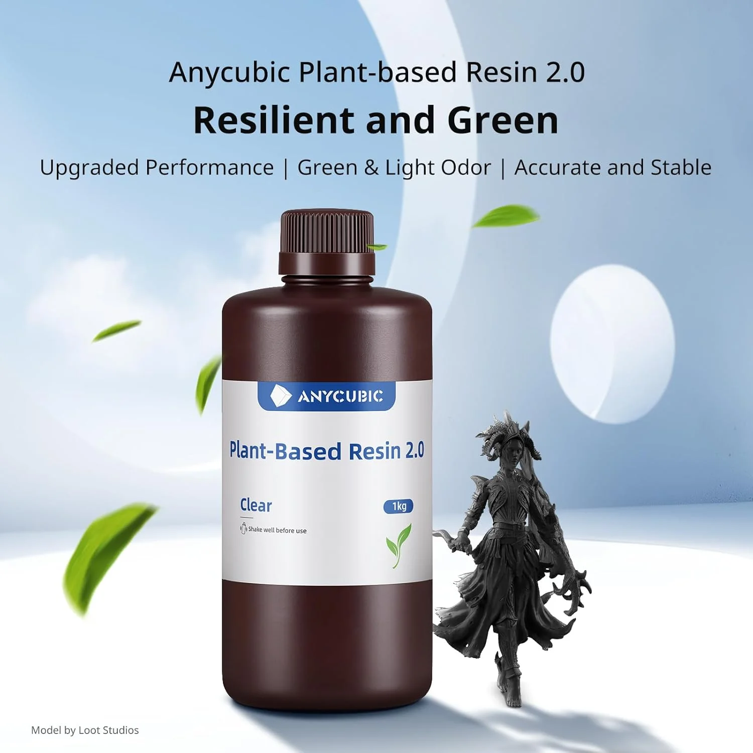 رزین پرینتر سه بعدی ANYCUBIC با بوی کم و ایمن، رزین سریع پخت گیاهی UV 405 نانومتری با دقت بالا و پخت سریع برای پرینت سه بعدی LCD (مشکی، 1000 گرم)