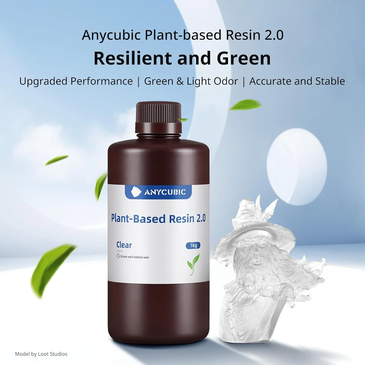 رزین پرینتر سه بعدی ANYCUBIC با بوی کم و ایمن، رزین سریع پایه گیاهی UV 405 نانومتری با دقت بالا و پخت سریع برای پرینت سه بعدی LCD - 1000 گرم شفاف