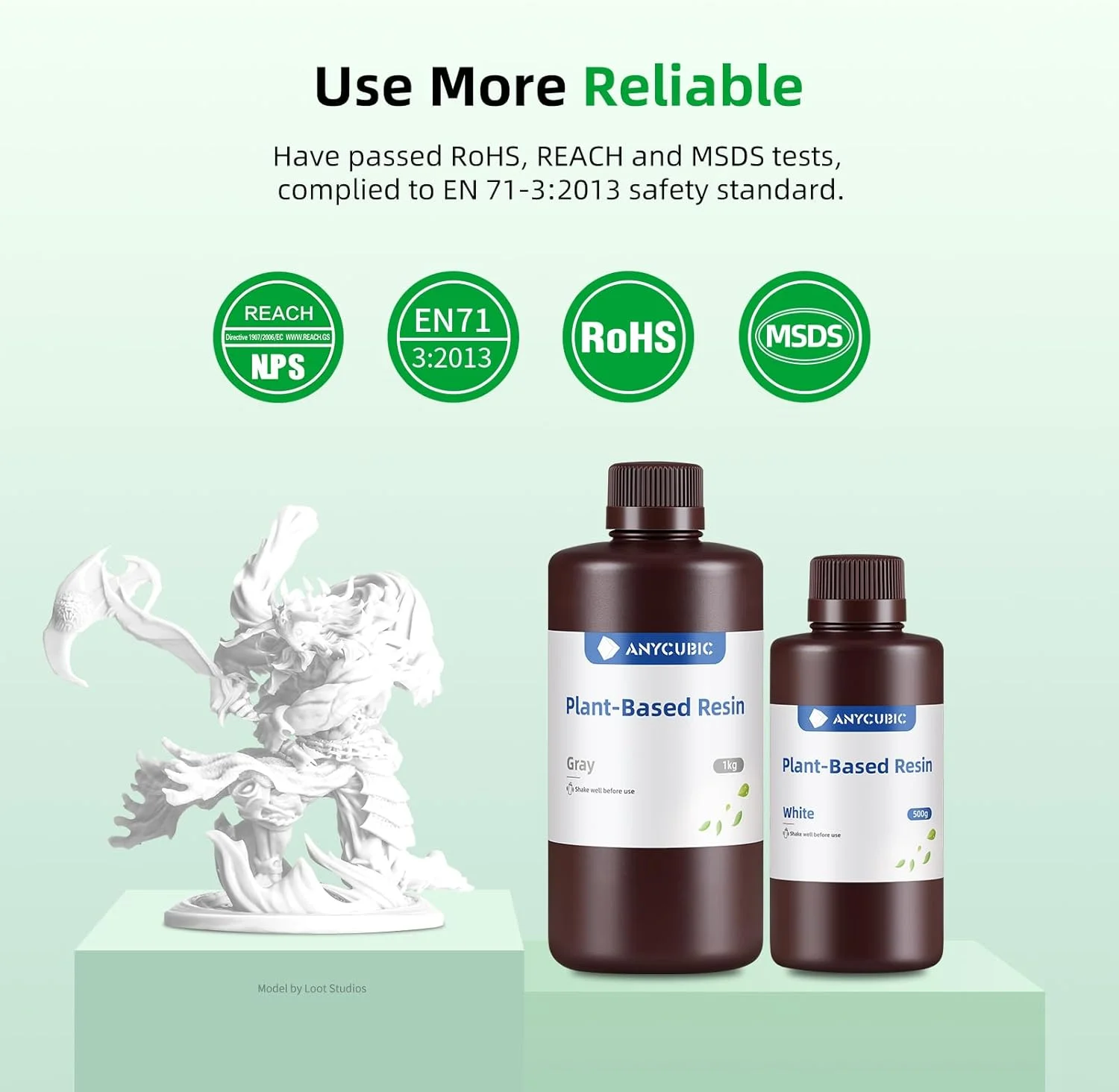 رزین پرینتر سه بعدی ANYCUBIC با بوی کم و ایمن، رزین سریع پخت گیاهی UV 405 نانومتری با دقت بالا و پخت سریع برای پرینت سه بعدی LCD (سفید، 1000 گرم)