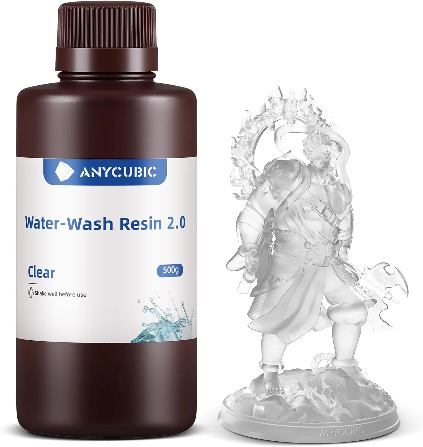 رزین پرینتر سه بعدی قابل شستشو با آب ANYCUBIC، رزین UV کیورینگ با دقت بالا 405 نانومتر، رزین فوتوپلیمری استاندارد با انقباض کم برای چاپگرهای سه بعدی رزینی LCD DLP با قابلیت 8K (شفاف، 500 گرم)