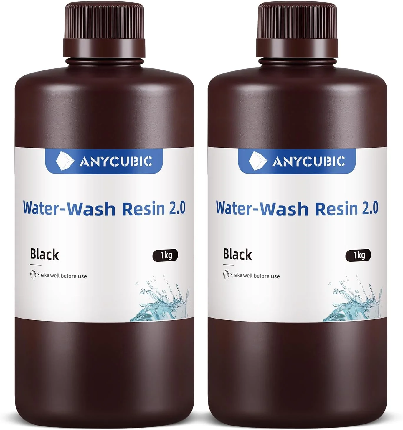 رزین پرینتر سه بعدی قابل شستشو با آب ANYCUBIC، رزین UV کیورینگ با دقت بالا 405 نانومتر، رزین فوتوپلیمری استاندارد با انقباض کم برای چاپ سه بعدی LCD DLP با قابلیت 8K (مشکی خالص + مشکی، 2000 گرم)