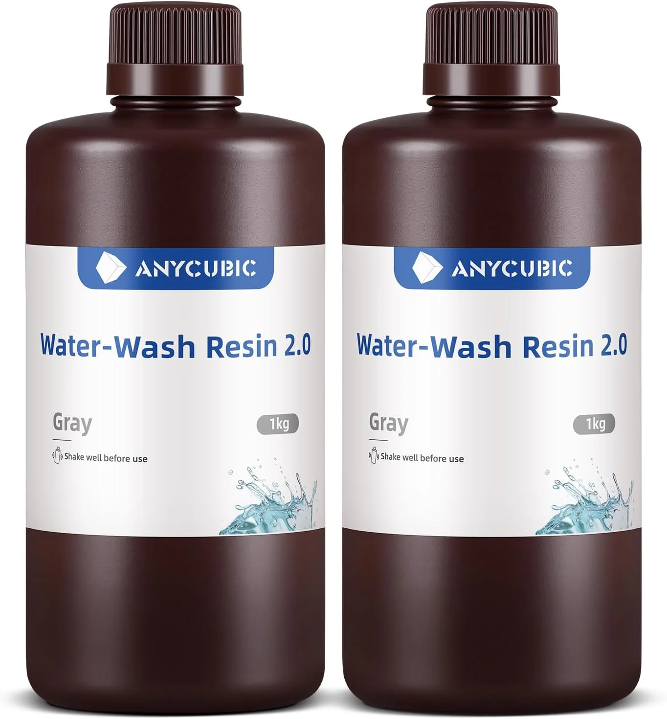 رزین پرینتر سه بعدی قابل شستشو با آب ANYCUBIC، رزین UV کیورینگ 405 نانومتری با دقت بالا، رزین فوتوپلیمری استاندارد با انقباض کم برای چاپگرهای سه بعدی رزینی LCD DLP با قابلیت 8K (خاکستری + خاکستری، 2000 گرم)