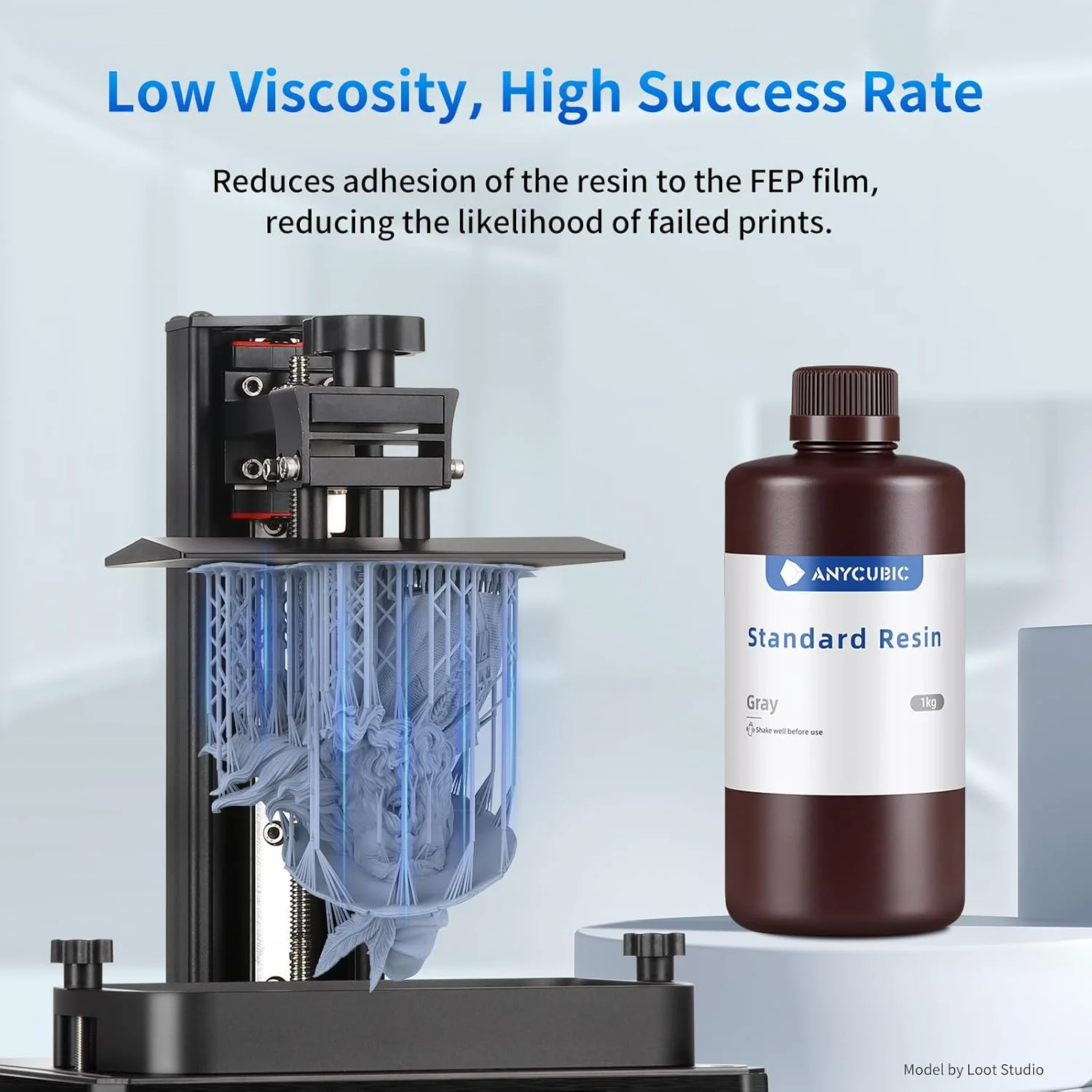 رزین سریع ANYCUBIC LCD UV 405nm برای پرینتر سه بعدی - 500ml/ 500g - بطری خاکستری رندوم 1 لیتری POT061