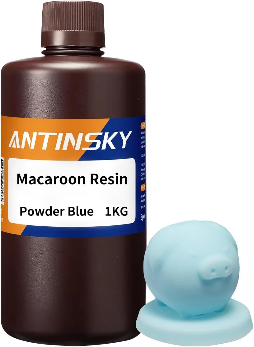رزین ماکارون آنتینسکی برای پخت UV، رزین فوتوپلیمر 405 نانومتری LCD DLP، رزین پرینت سه بعدی، دقت بالا، انقباض کم، سیالیت عالی، چاپ سریع، بوی کم، سختی بالا، 1 کیلوگرم، آبی پودری