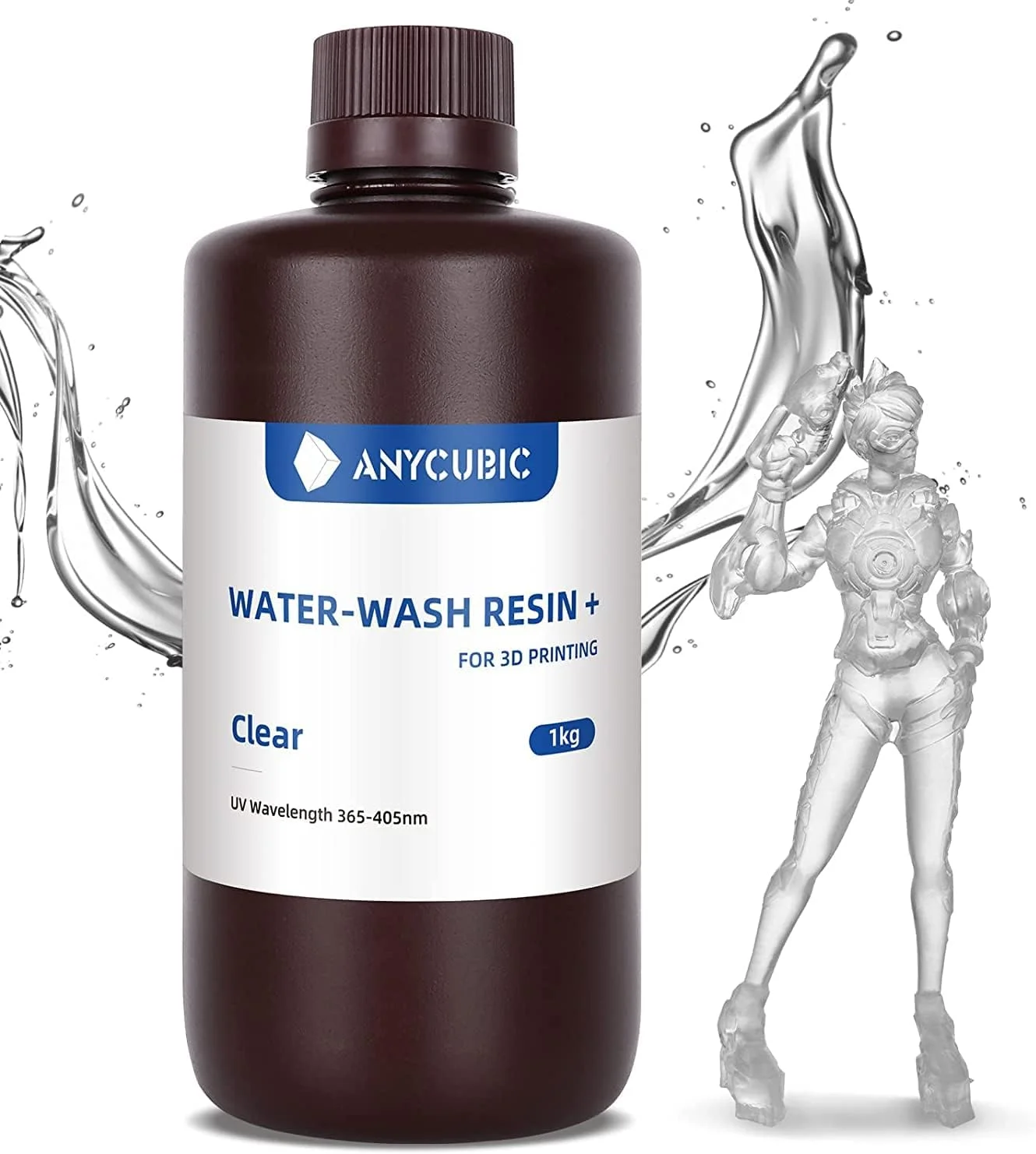 رزین پرینتر سه بعدی قابل شستشو با آب 3idea 3 Imagine Create Print، رزین سه بعدی پخت UV با دقت بالا 405 نانومتر، رزین فوتوپلیمری استاندارد با انقباض کم برای چاپ سه بعدی LCD DLP با قابلیت 8K (شفاف، 1000 گرم)