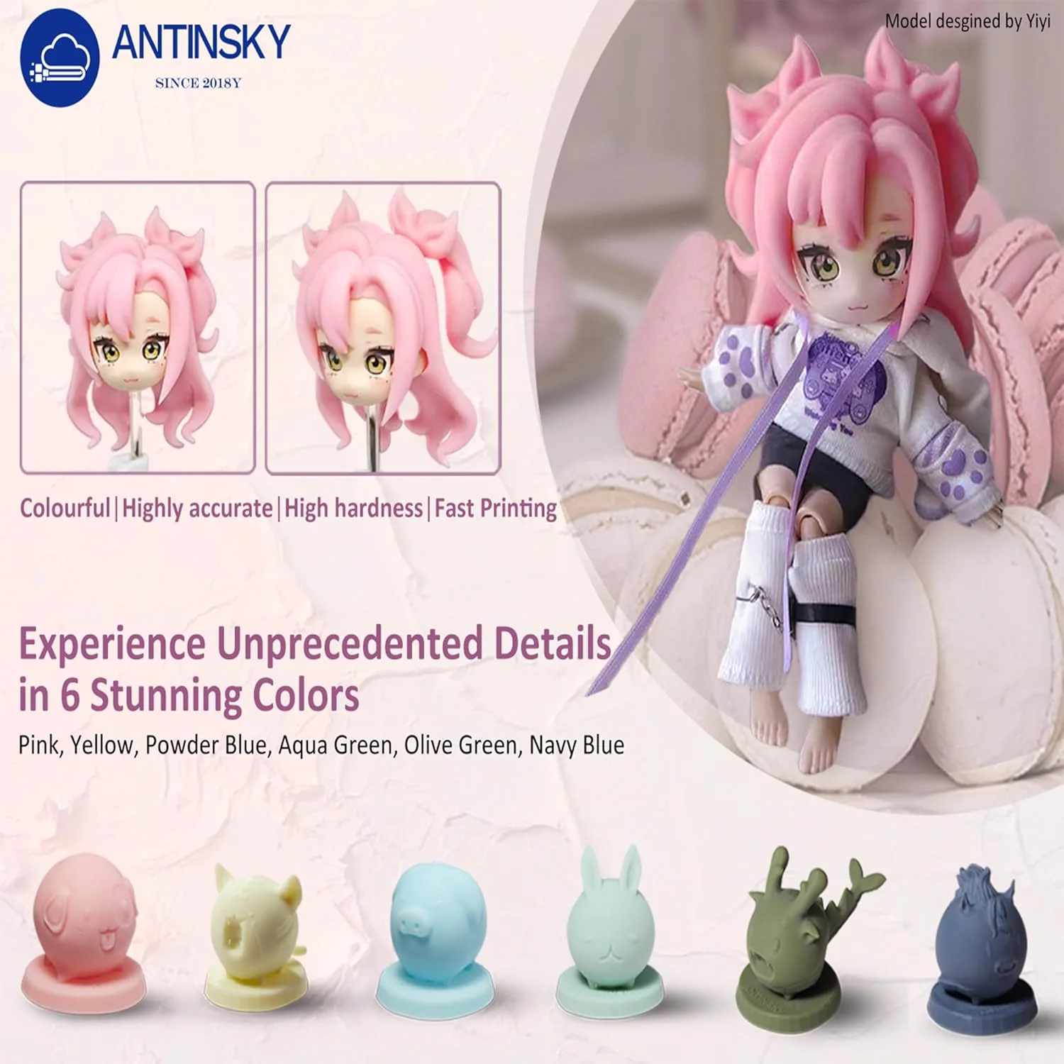 رزین ماکارون آنتینسکی برای پخت UV، رزین فوتوپلیمر 405 نانومتری LCD DLP، رزین پرینت سه بعدی، دقت بالا، انقباض کم، سیالیت عالی، چاپ سریع، بوی کم، سختی بالا، 1 کیلوگرم، آبی پودری