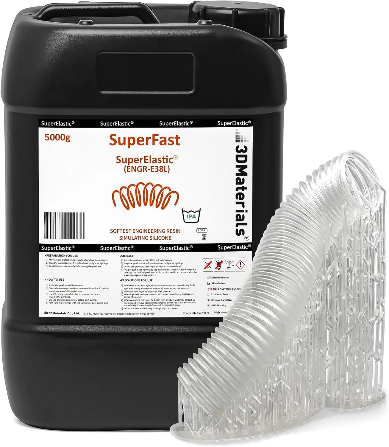 رزین پرینتر سه بعدی SuperElastic، نرمی 60A شبیه سازی سیلیکون نرم، ساخت کره (5000 گرم، شفاف)