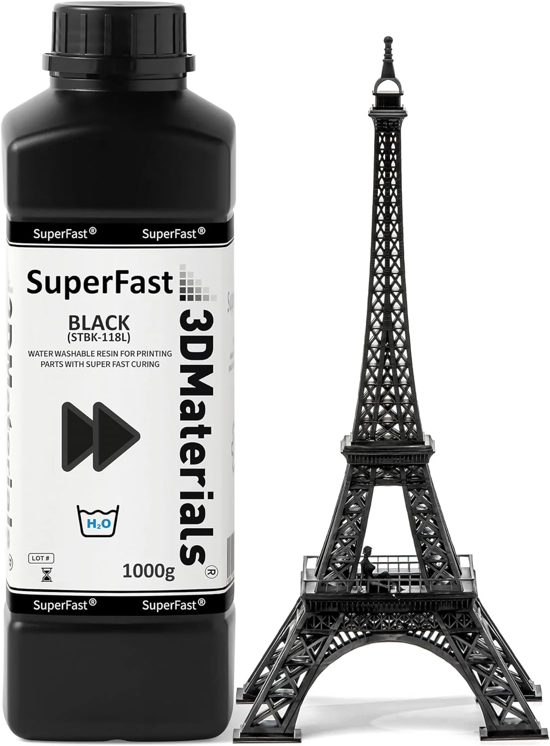 رزین خاکستری قابل شستشو با آب SuperFast 1000 گرمی، 0.6 ثانیه (تک رنگ 50um)، 3.0 ثانیه (LCD 50um)، ساخت کره (مشکی، 1000 گرم)