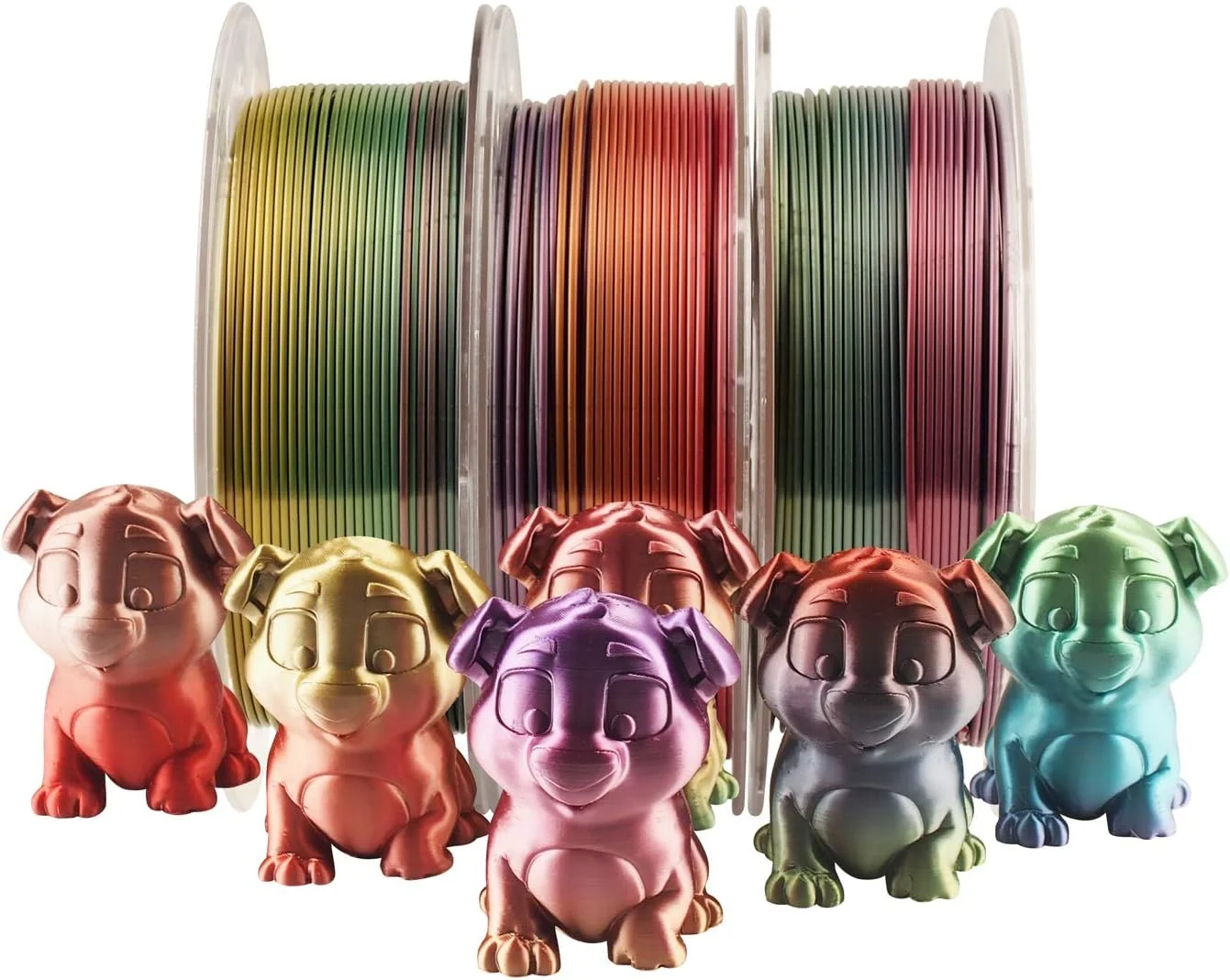 فیلامنت PLA رنگین کمانی ابریشمی براق چند رنگ MIKA3D، متریال چاپ سه بعدی گرادیانی متالیک 1.75 میلی متری، 0.5 کیلوگرم در هر قرقره، مجموع 3 قرقره 1.5 کیلوگرم، بسته نرم افزاری فیلامنت با ابزار چسبی اضافی برای چاپ سه بعدی