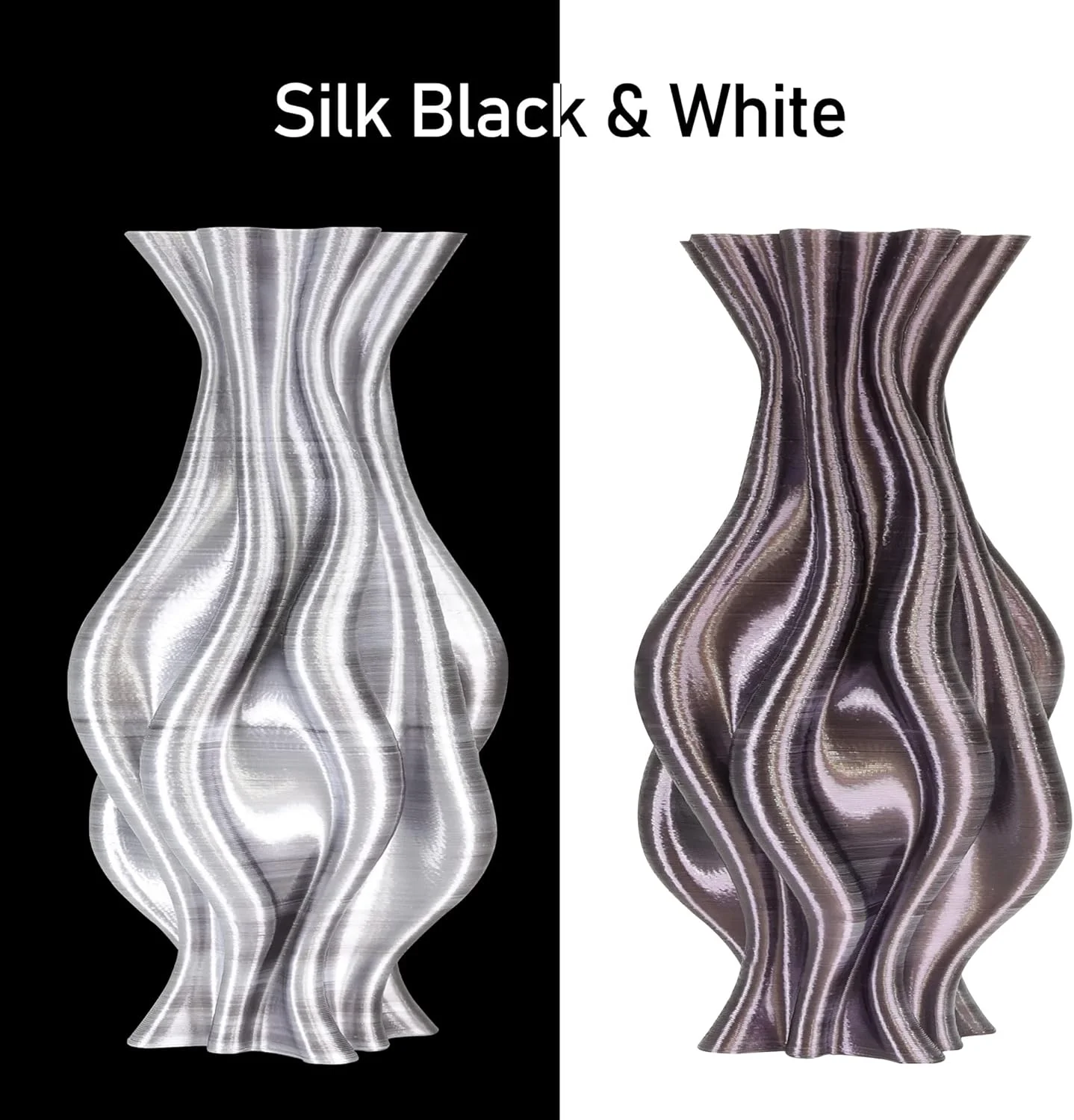 فیلامنت چاپ سه بعدی دو رنگ ابریشمی براق سفید مشکی PLA مدل MIKA3D، فیلامنت سه بعدی 1.75 میلی متری، 1 کیلوگرم مواد چاپ سه بعدی دو رنگ، مناسب برای چاپگر سه بعدی