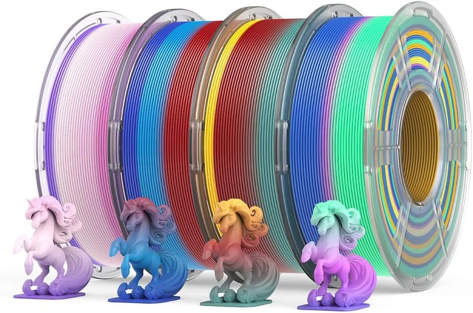 فیلامنت پرینتر سه بعدی PLA 1.75 میلی متر، فیلامنت رنگین کمانی PLA، اسپول 1 کیلوگرمی، دقت ابعادی ± 0.02 میلی متر، سطح صاف و استحکام بالا، ایده آل برای پروژه های چاپ سه بعدی خلاقانه