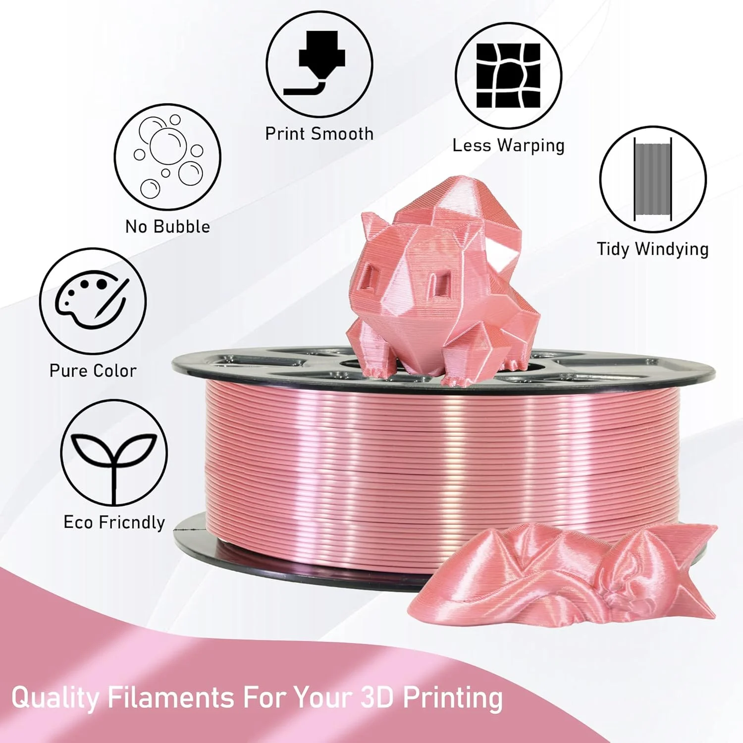 فیلامنت PLA ابریشمی متالیک رز گلد صورتی براق MIKA3D، 1 کیلوگرم، مواد چاپ سه بعدی با قطر 1.75 میلی متر با دقت بالا، فیلامنت PLA ابریشمی مرتب پیچیده شده، پشتیبانی گسترده برای پرینترهای سه بعدی FDM