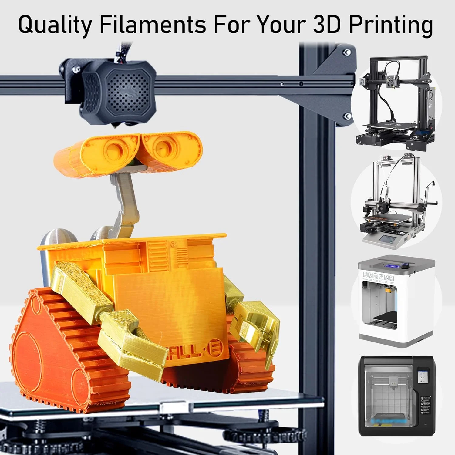 بسته چهارتایی فیلامنت PLA ابریشمی براق MIKA3D با قطر 1.75 میلی‌متر، شامل 4 رنگ فلزی: طلایی متالیک براق/نقره‌ای/مسی/برنزی، هر رول 250 گرم، مجموعا 1 کیلوگرم متریال فیلامنت پرینت سه بعدی به همراه ابزار اضافی پرینت سه بعدی