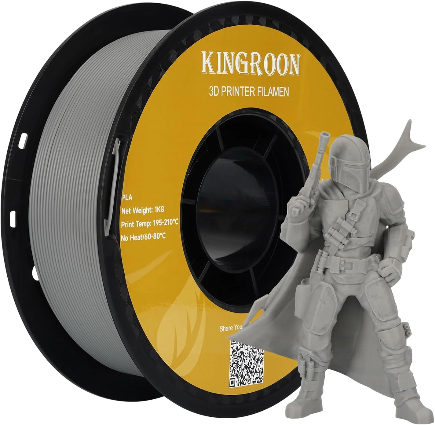 فیلامنت PLA کینگروون 1.75 میلی‌متری برای پرینتر سه بعدی، مواد پرینت سه بعدی فیلامنت، فیلامنت سه بعدی 1 کیلوگرمی با دقت ابعادی +/- 0.03 میلی‌متر، فیلامنت PLA پرینتر سه بعدی با قرقره مرتب پیچیده شده، فیلامنت خاکستری pla