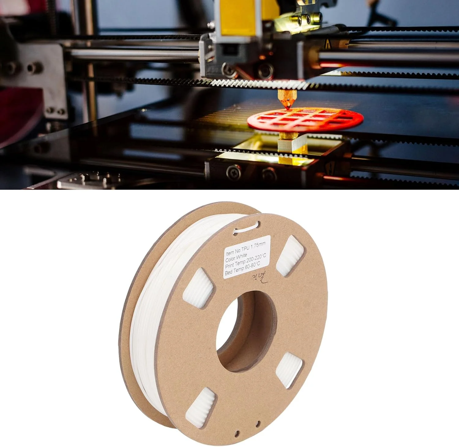 فیلامنت TPU پرینتر سه بعدی 1.75mm سفید، فیلامنت چاپ سه بعدی TPU انعطاف پذیر 95A، کم بو و تغییر شکل کم، سیم پیچی مکانیکی، برای دوشاخه ها، واشرها، ورق ها، قاب های جاکلیدی