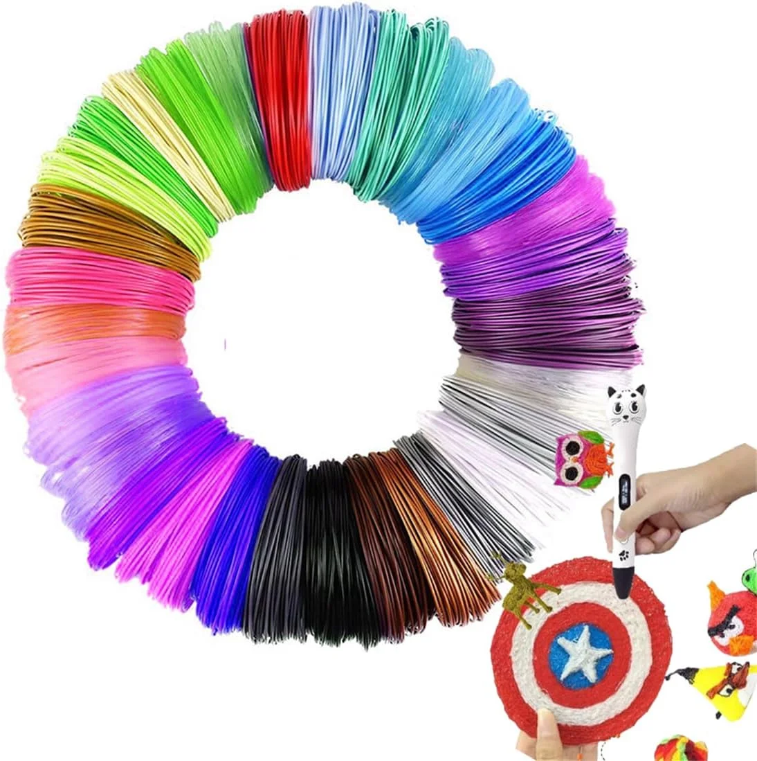 مجموعه ۳۰ رنگ فیلامنت PLA برای قلم سه بعدی، فیلامنت چاپ سه بعدی ۱.۷۵ میلی متری برای اکثر قلم های هوشمند سه بعدی، هر رنگ ۱۰ فوت، مجموعا ۳۰۰ فوت