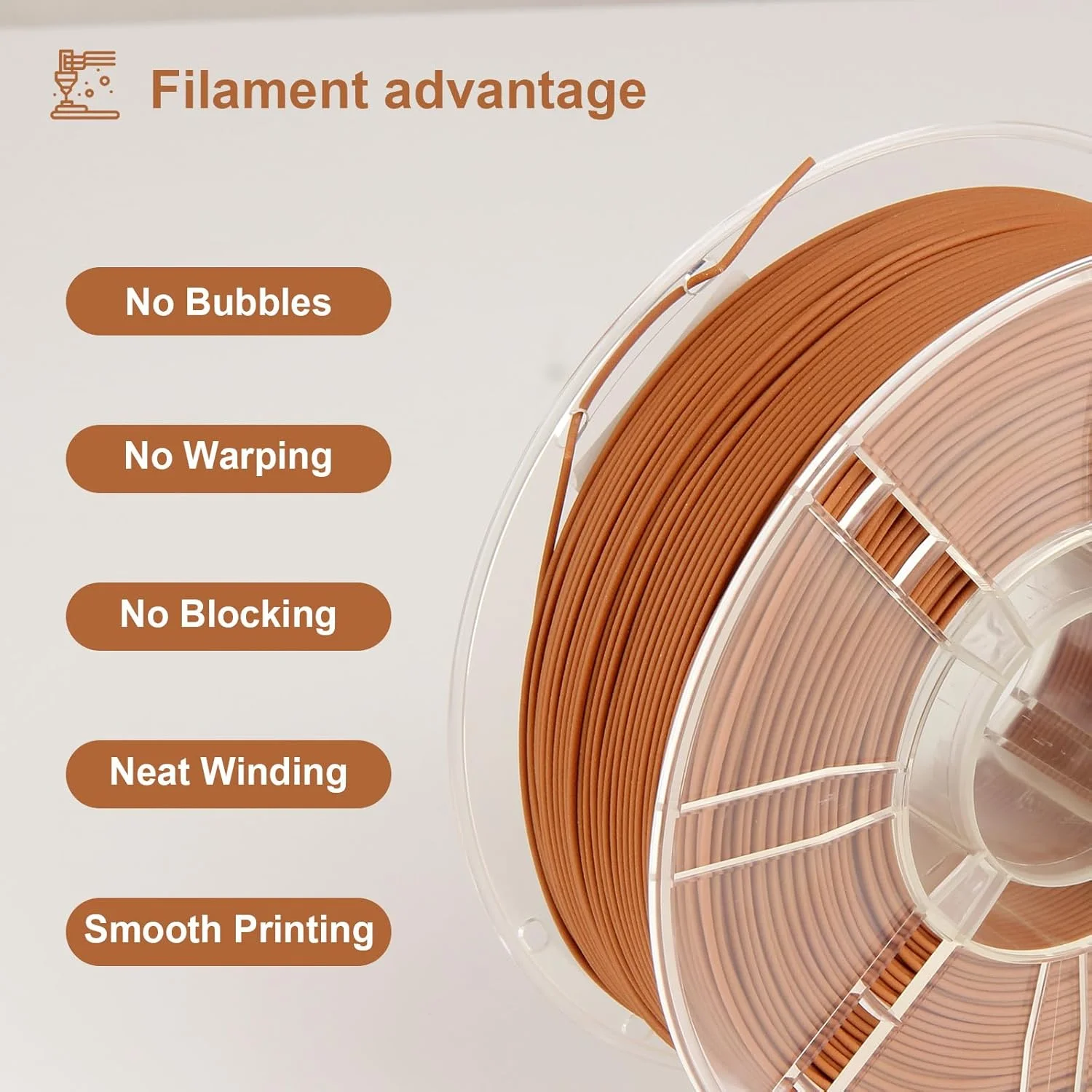 فیلامنت پرینتر سه بعدی، فیلامنت چوب ساج PLA با قطر 1.75 میلی متر، دقت ابعادی +/- 0.03 میلی متر، 1 کیلوگرم/اسپول